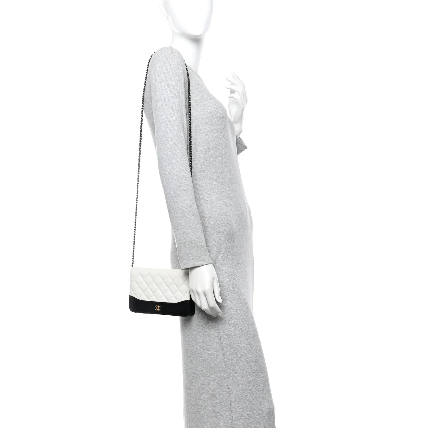 Aged Calfskin Quilted Gabrielle Wallet On Chain WOC White Black - Image 2