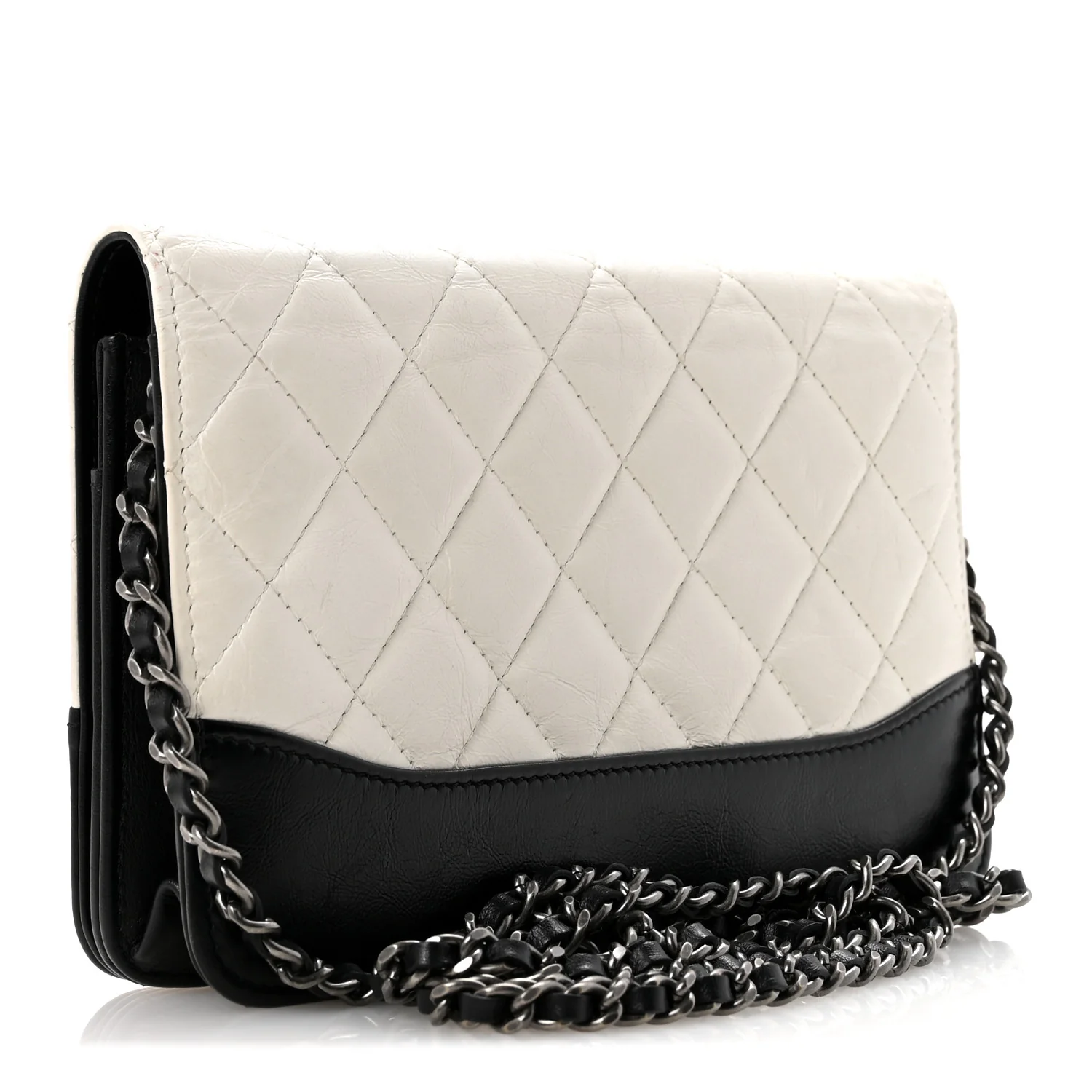 Aged Calfskin Quilted Gabrielle Wallet On Chain WOC White Black - Image 3