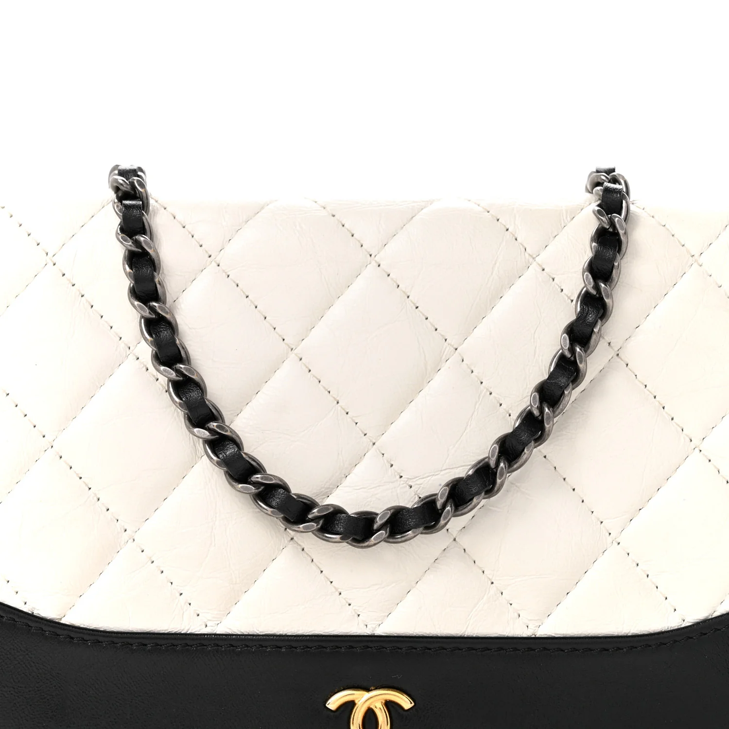 Aged Calfskin Quilted Gabrielle Wallet On Chain WOC White Black - Image 9