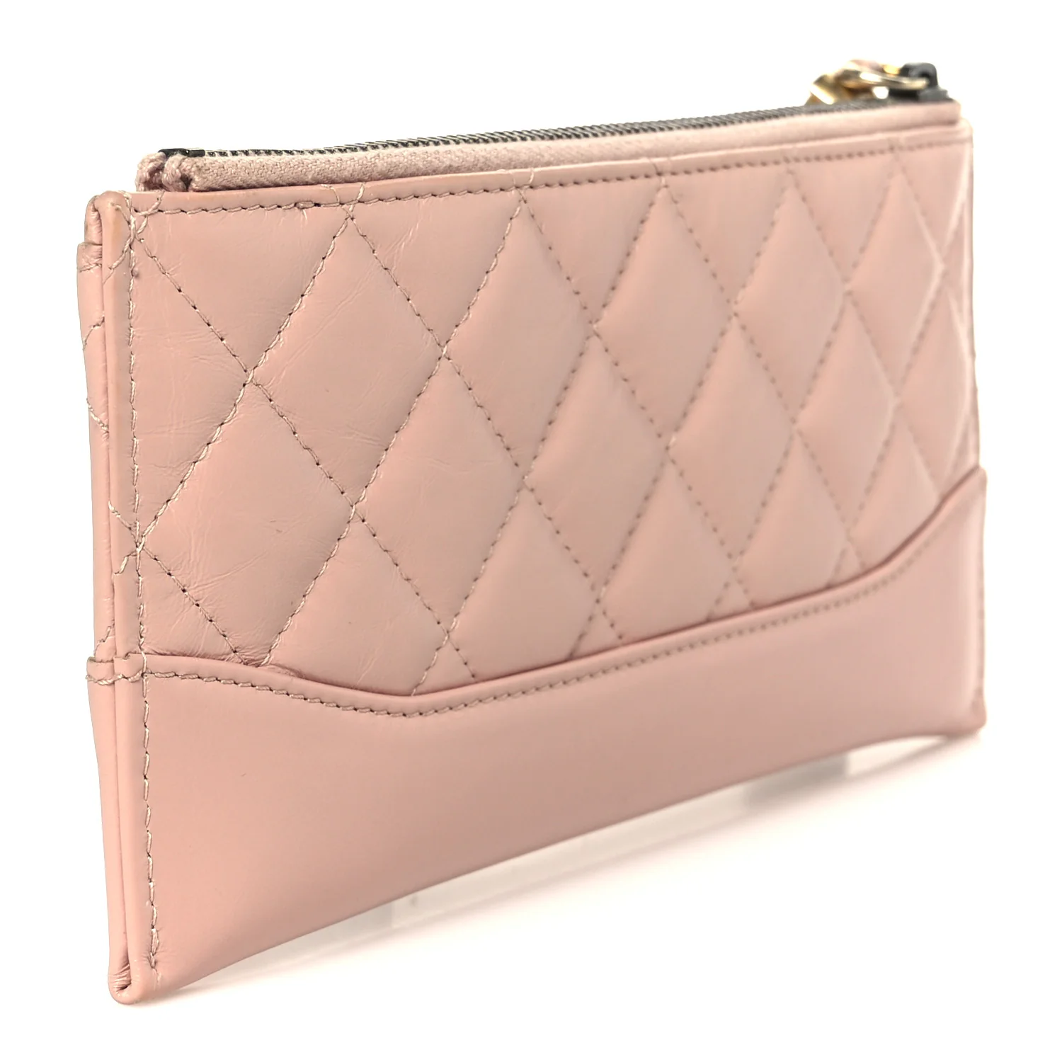 Aged Calfskin Quilted Gabrielle Zip Pouch Pink - Image 3