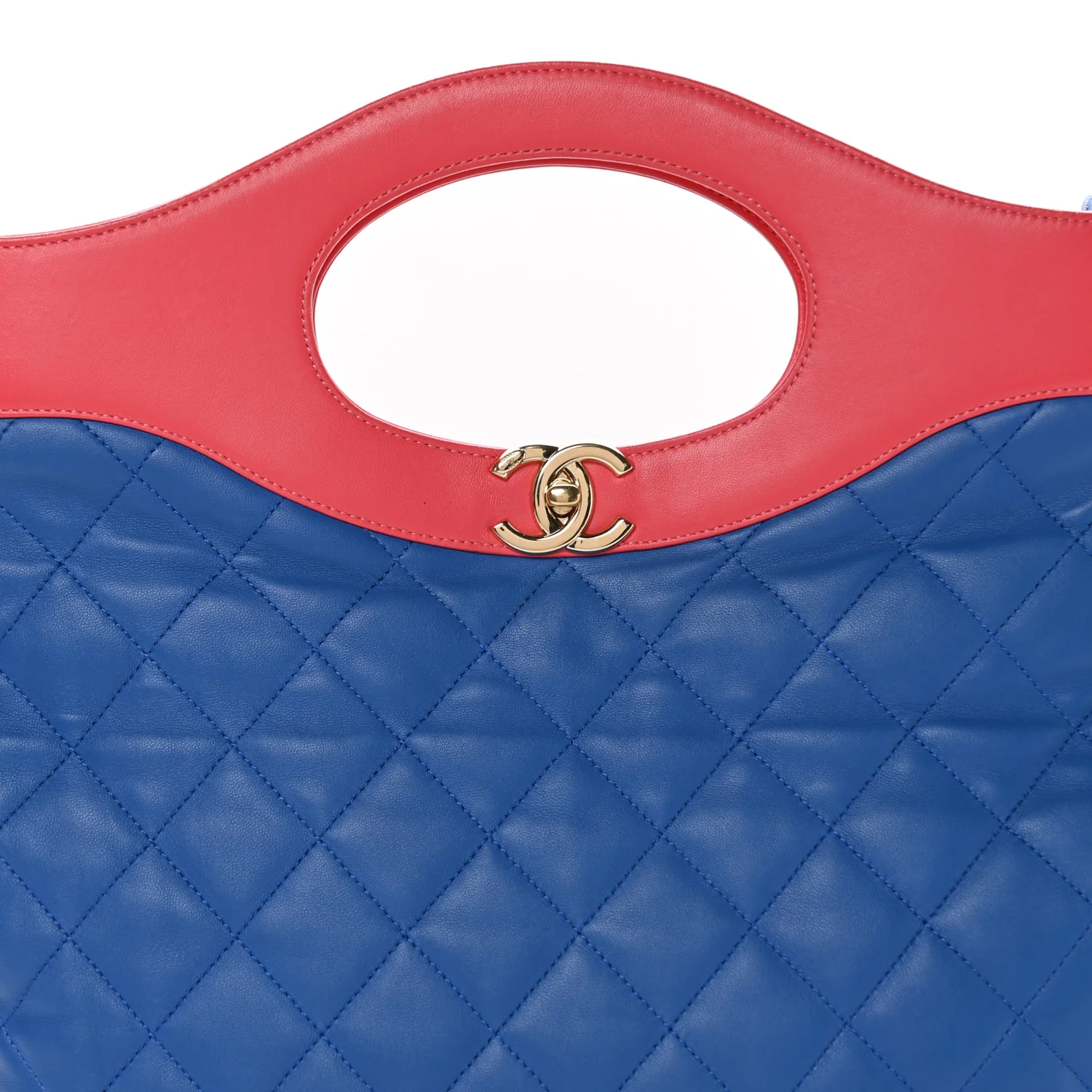 Aged Calfskin Quilted Large 31 Shopping Bag Red Blue - Image 8