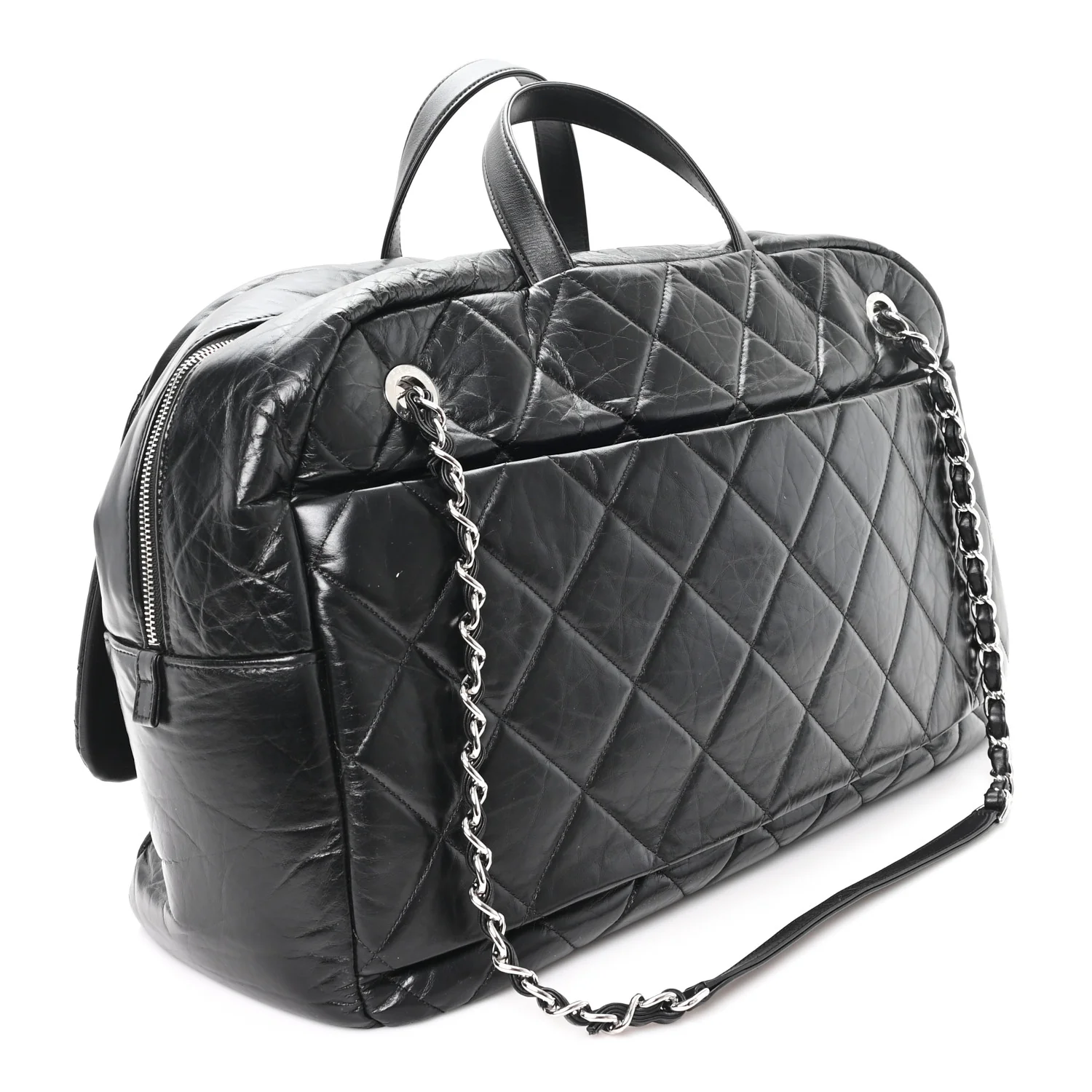 Aged Calfskin Quilted Large Express Bowling Bag Black - Image 2
