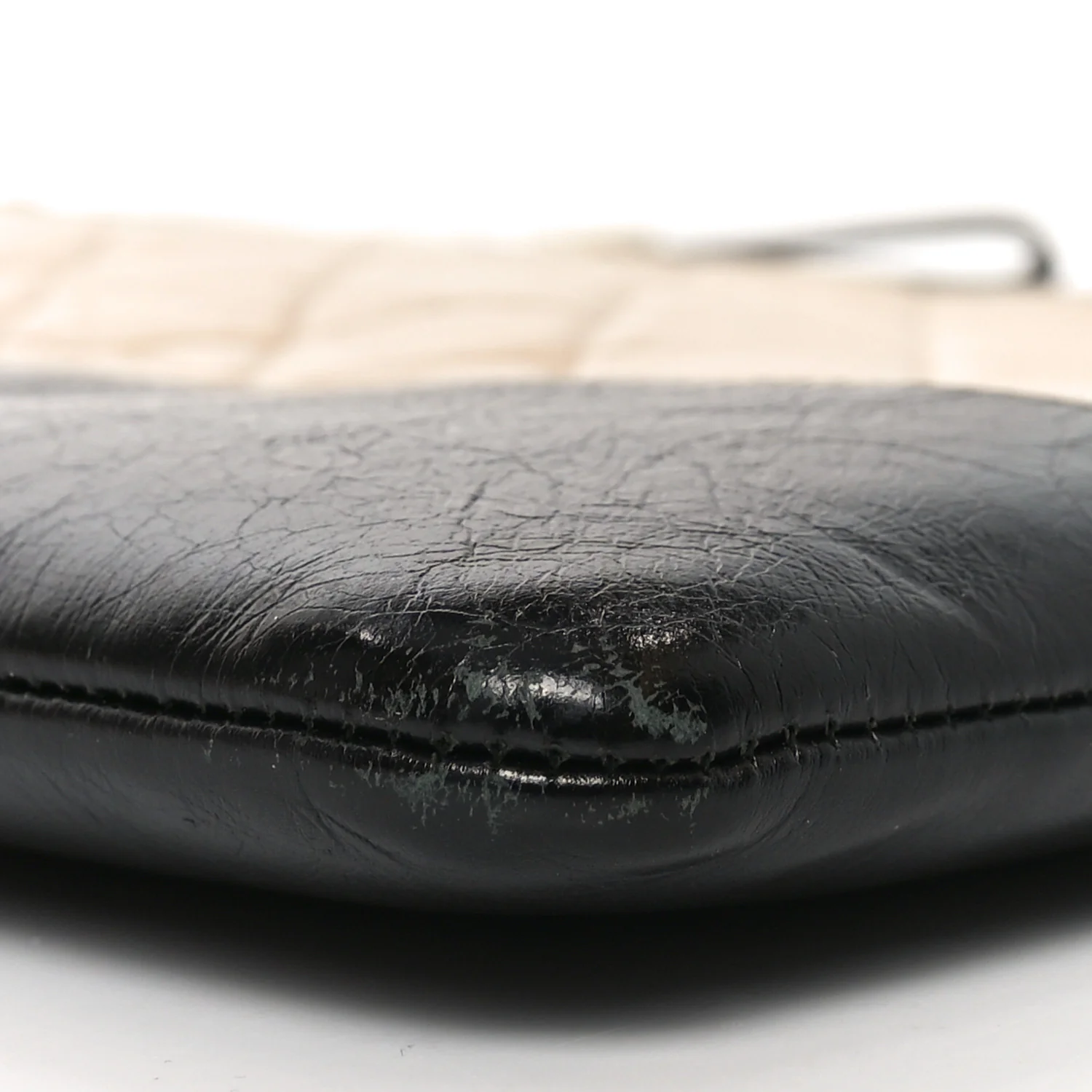 Aged Calfskin Quilted Large Gabrielle Cosmetic Case Beige Black - Image 9