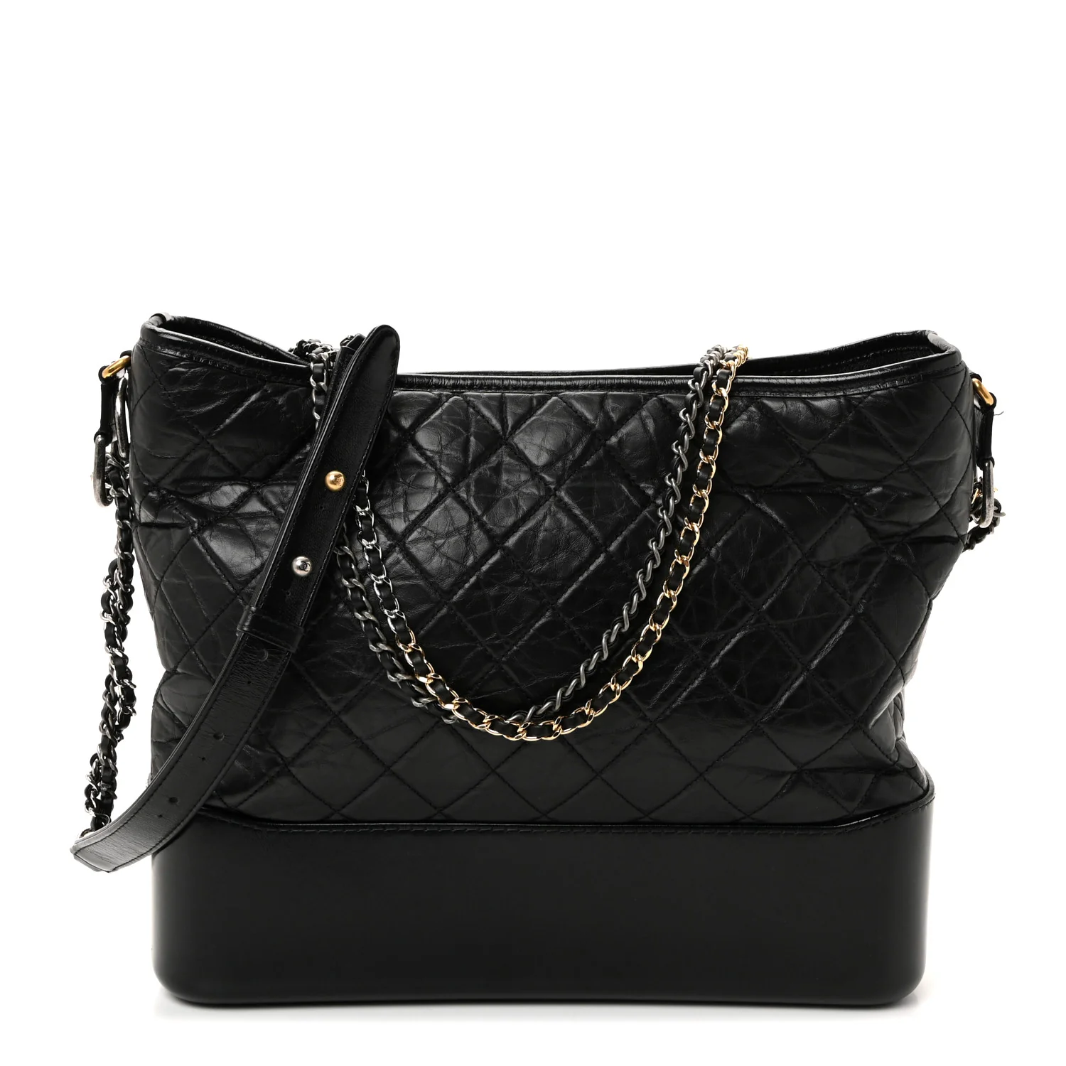 Aged Calfskin Quilted Large Gabrielle Hobo Black