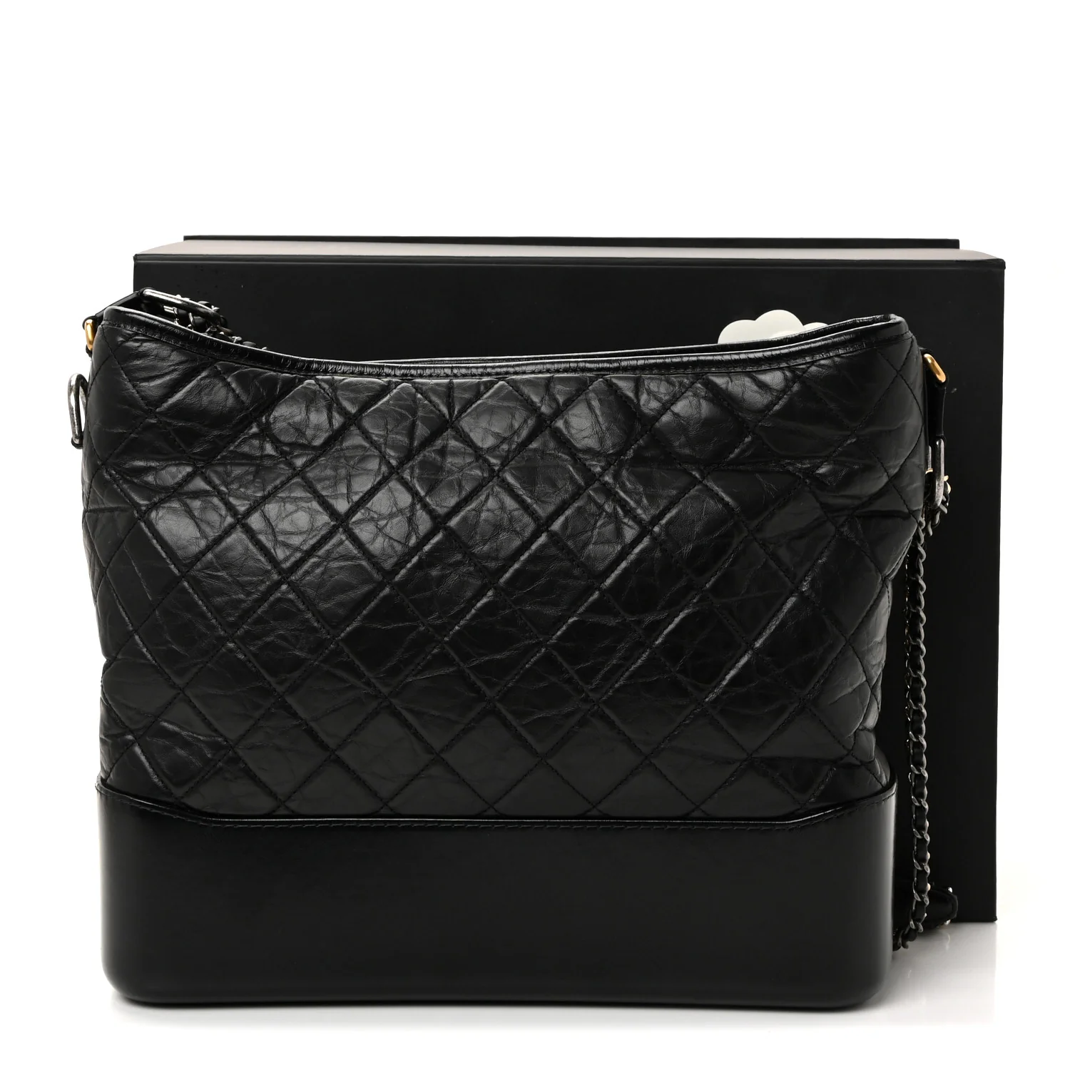 Aged Calfskin Quilted Large Gabrielle Hobo Black - Image 10