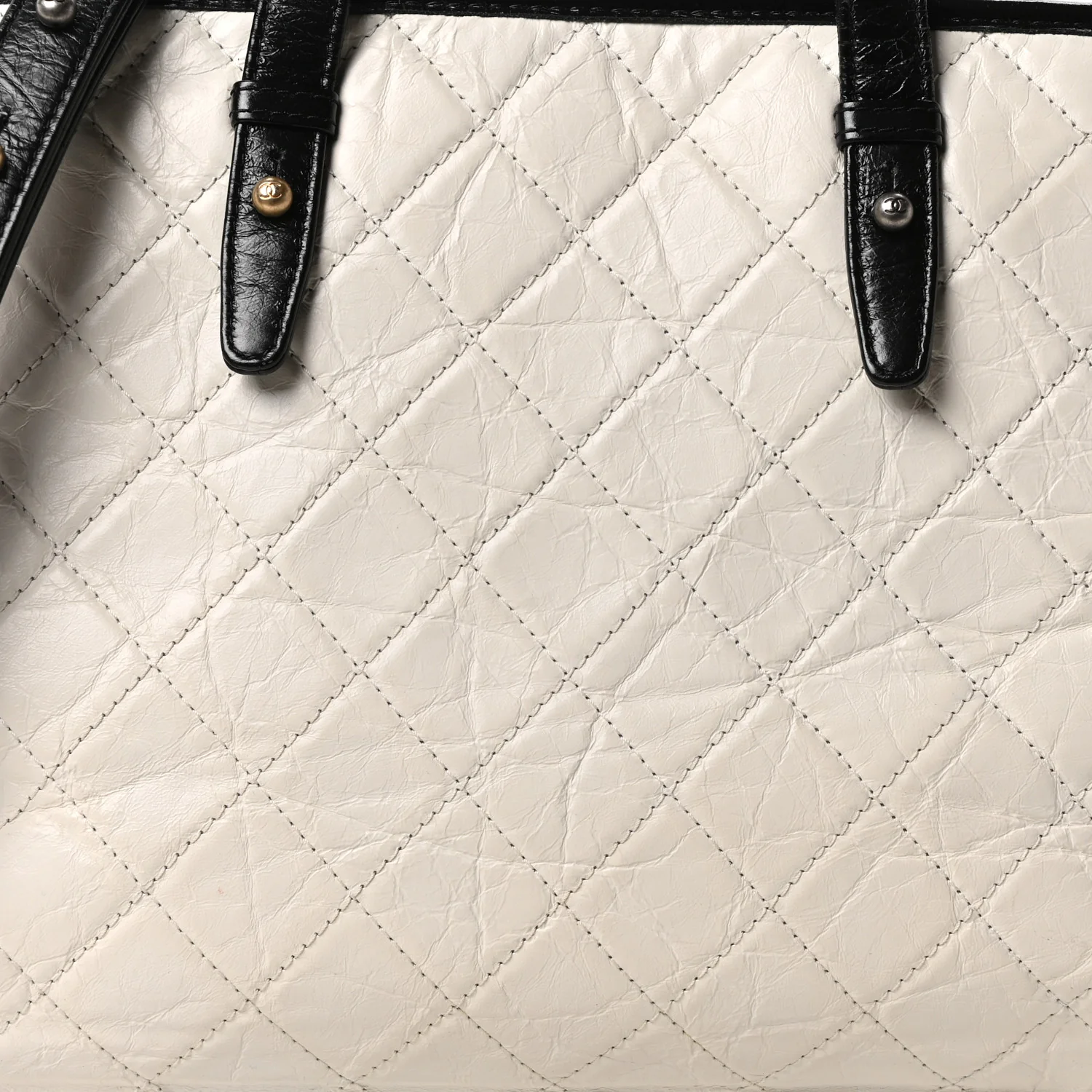 Aged Calfskin Quilted Large Gabrielle Shopping Tote White Black - Image 8