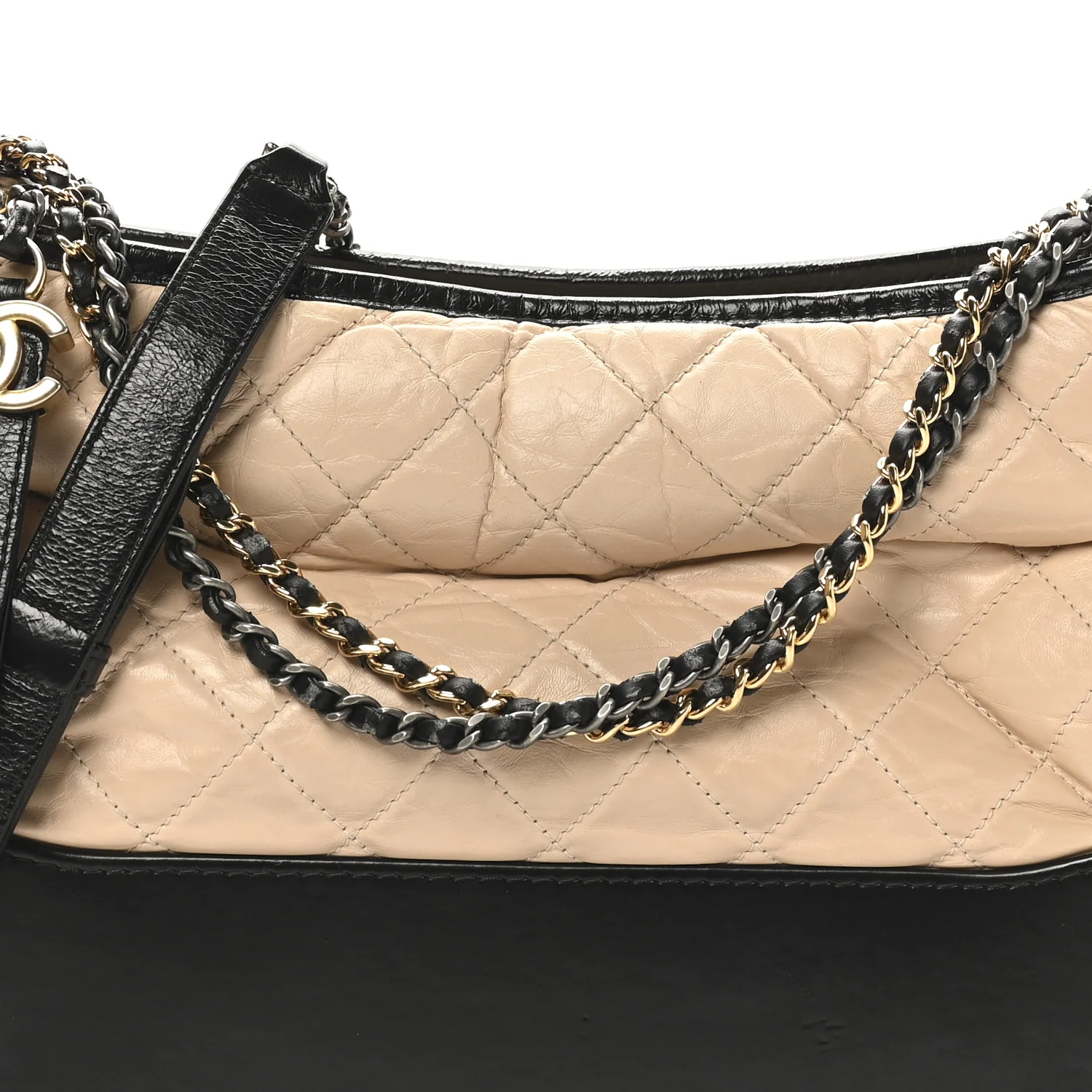 Aged Calfskin Quilted Medium Gabrielle Hobo Beige Black - Image 8
