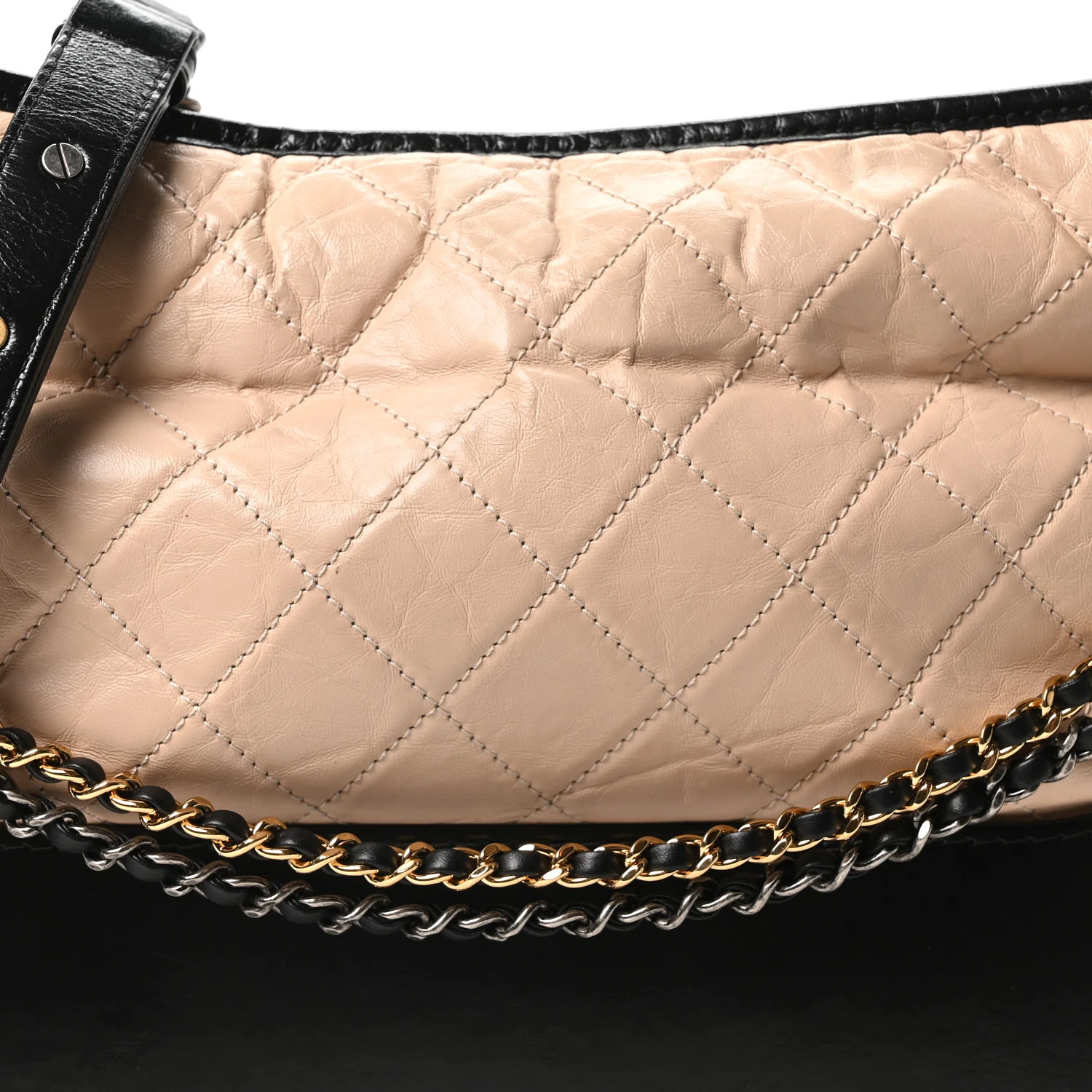 Aged Calfskin Quilted Medium Gabrielle Hobo Beige Black - Image 8