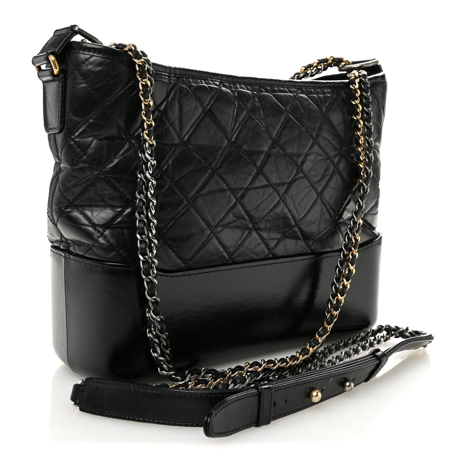 Aged Calfskin Quilted Medium Gabrielle Hobo Black - Image 3