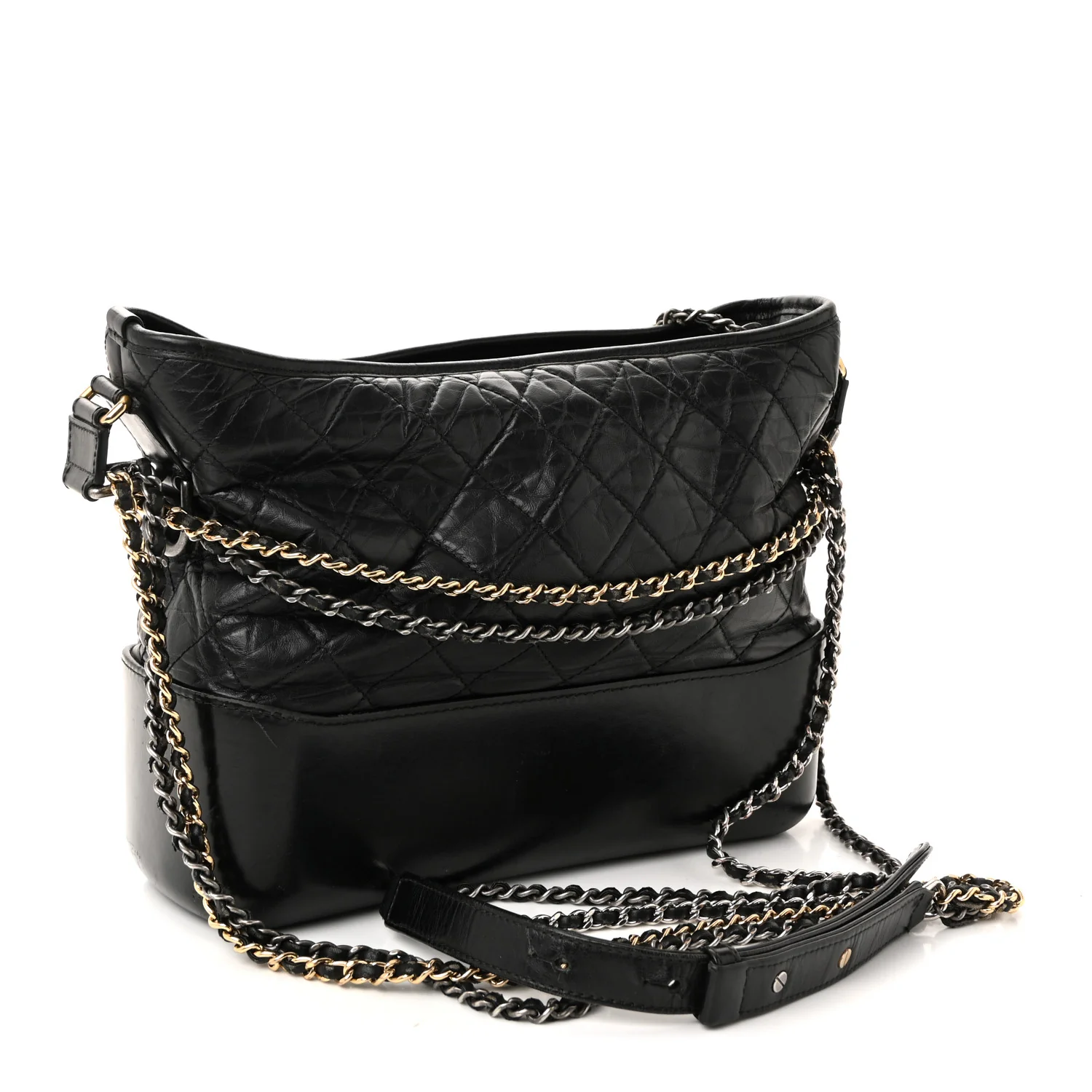Aged Calfskin Quilted Medium Gabrielle Hobo Black - Image 3