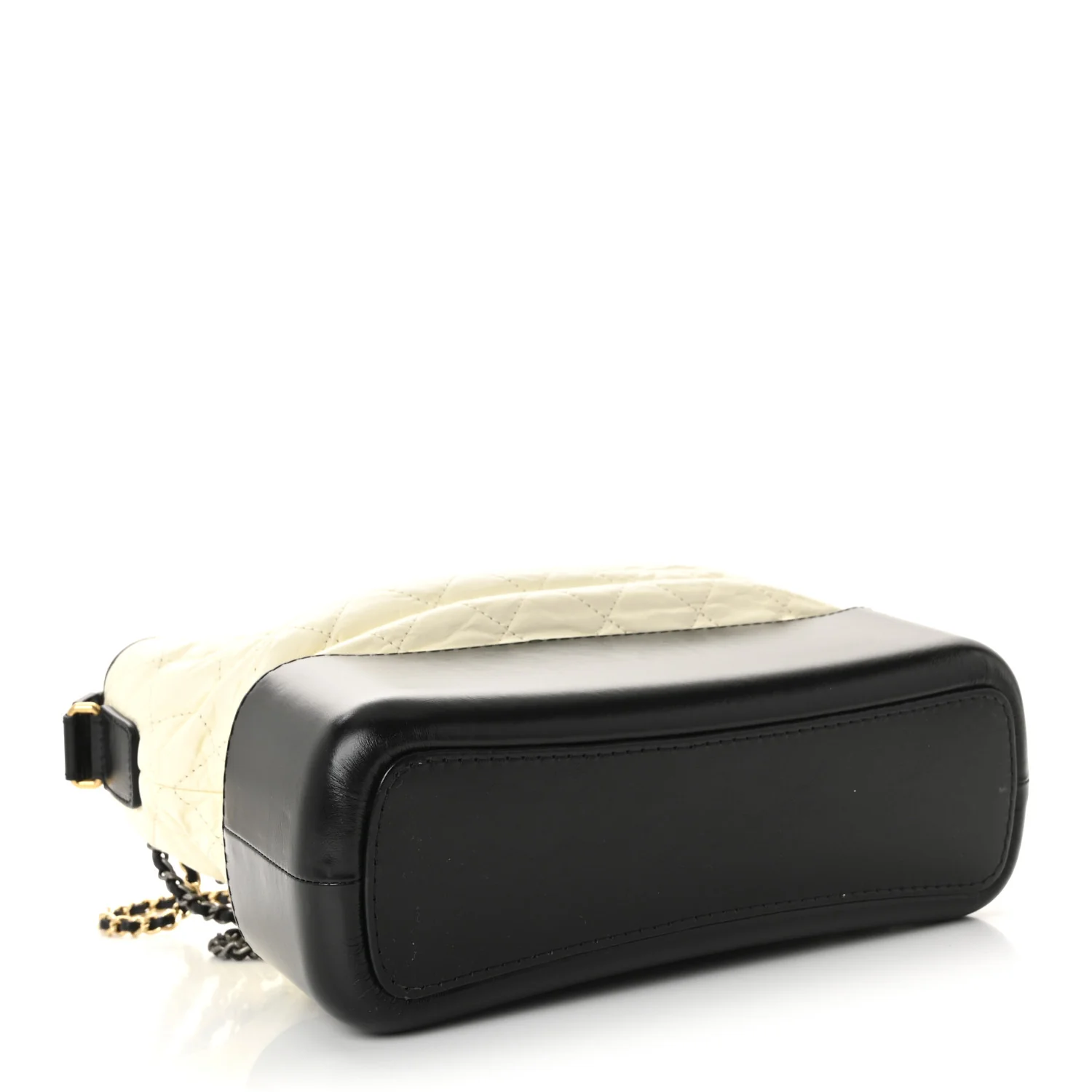 Aged Calfskin Quilted Medium Gabrielle Hobo Black White - Image 4