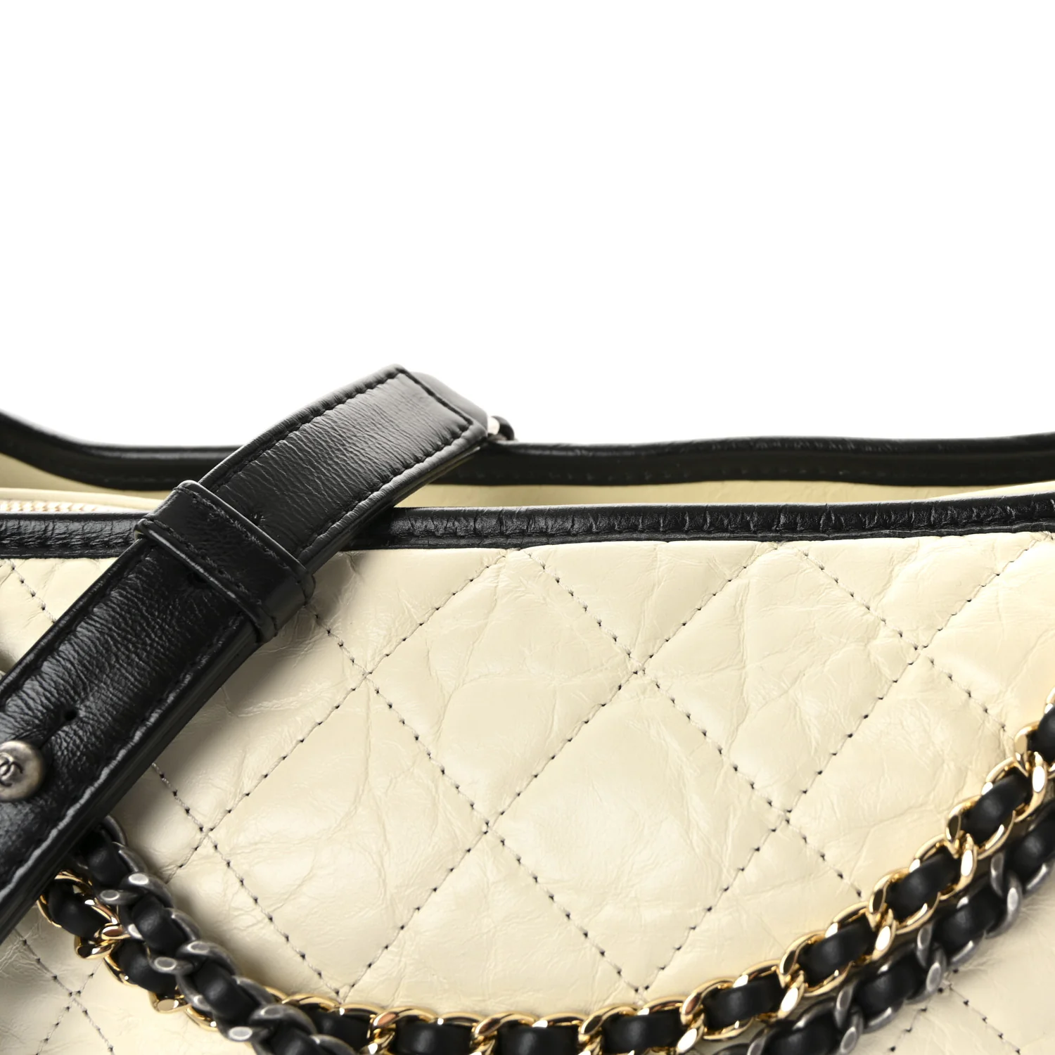 Aged Calfskin Quilted Medium Gabrielle Hobo Black White - Image 8