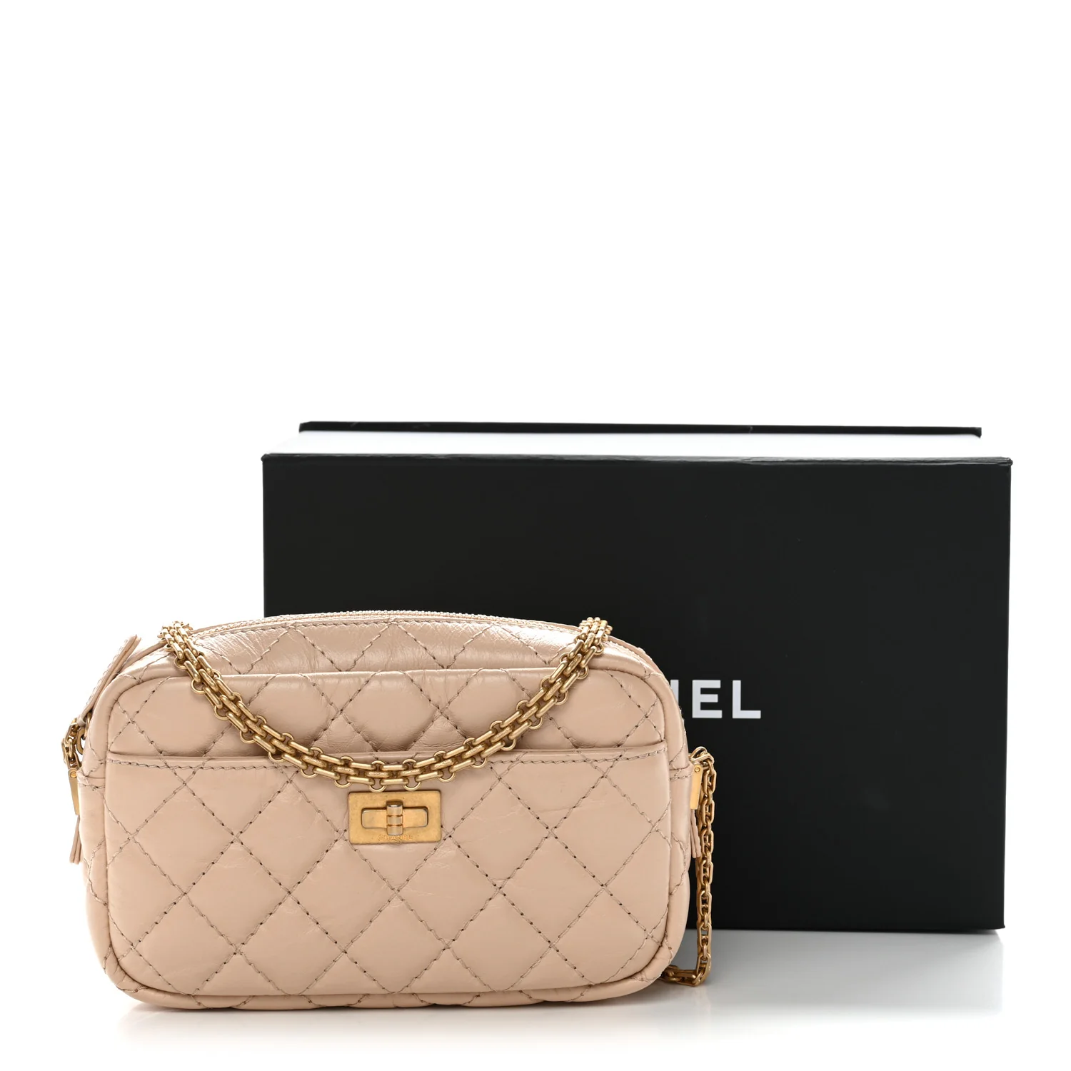 Aged Calfskin Quilted Mini Reissue Camera Case Beige Clair - Image 11