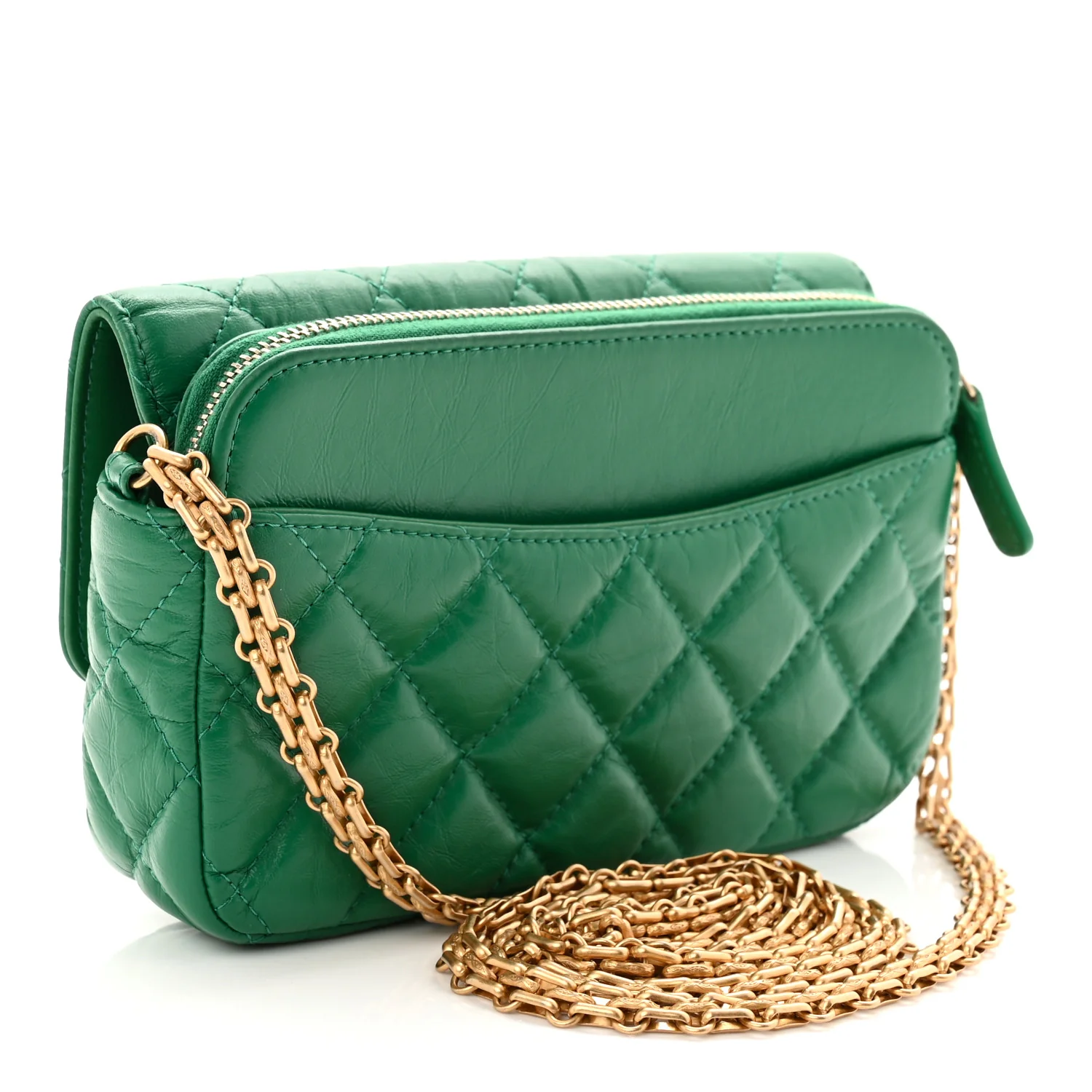 Aged Calfskin Quilted Reissue 2.55 Phone Holder With Chain Green - Image 3