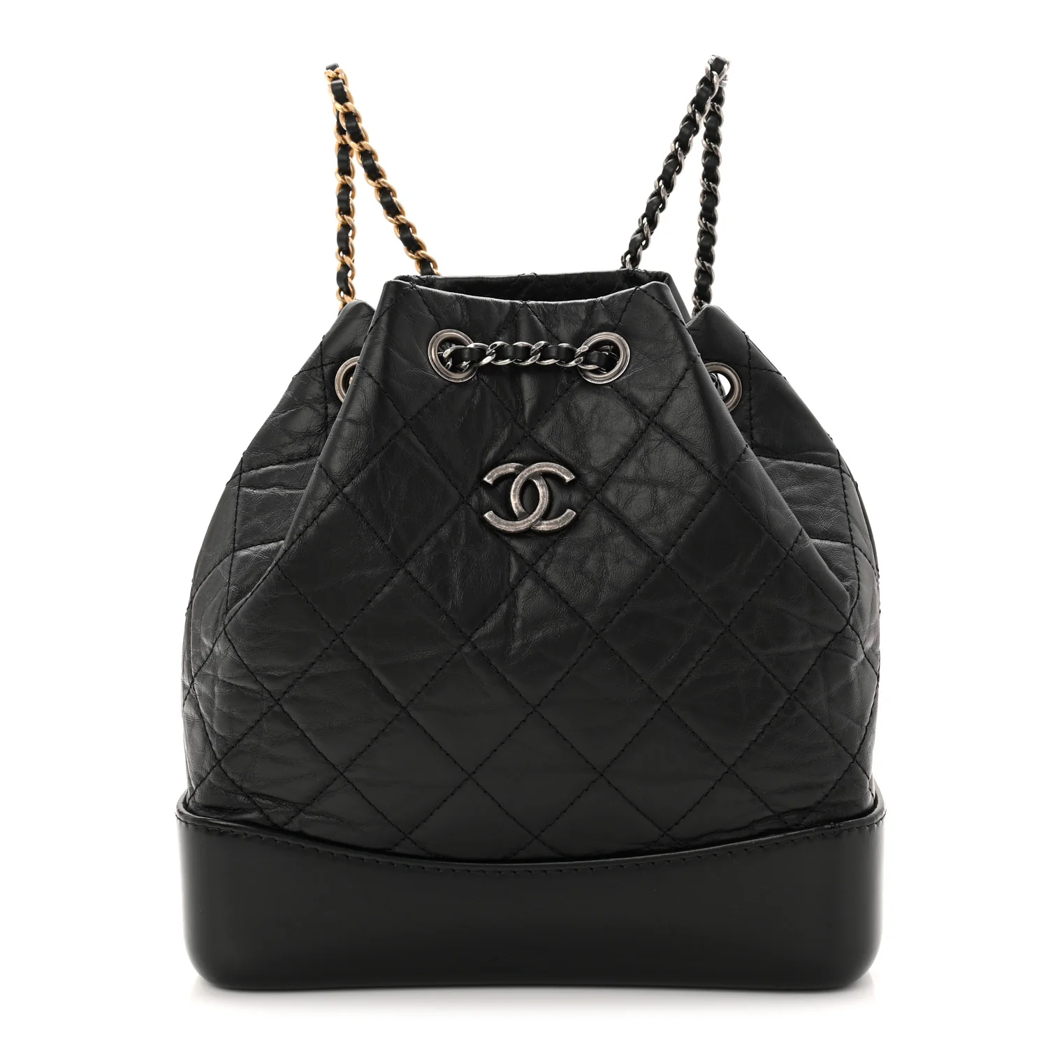 Aged Calfskin Quilted Small Gabrielle Backpack Black