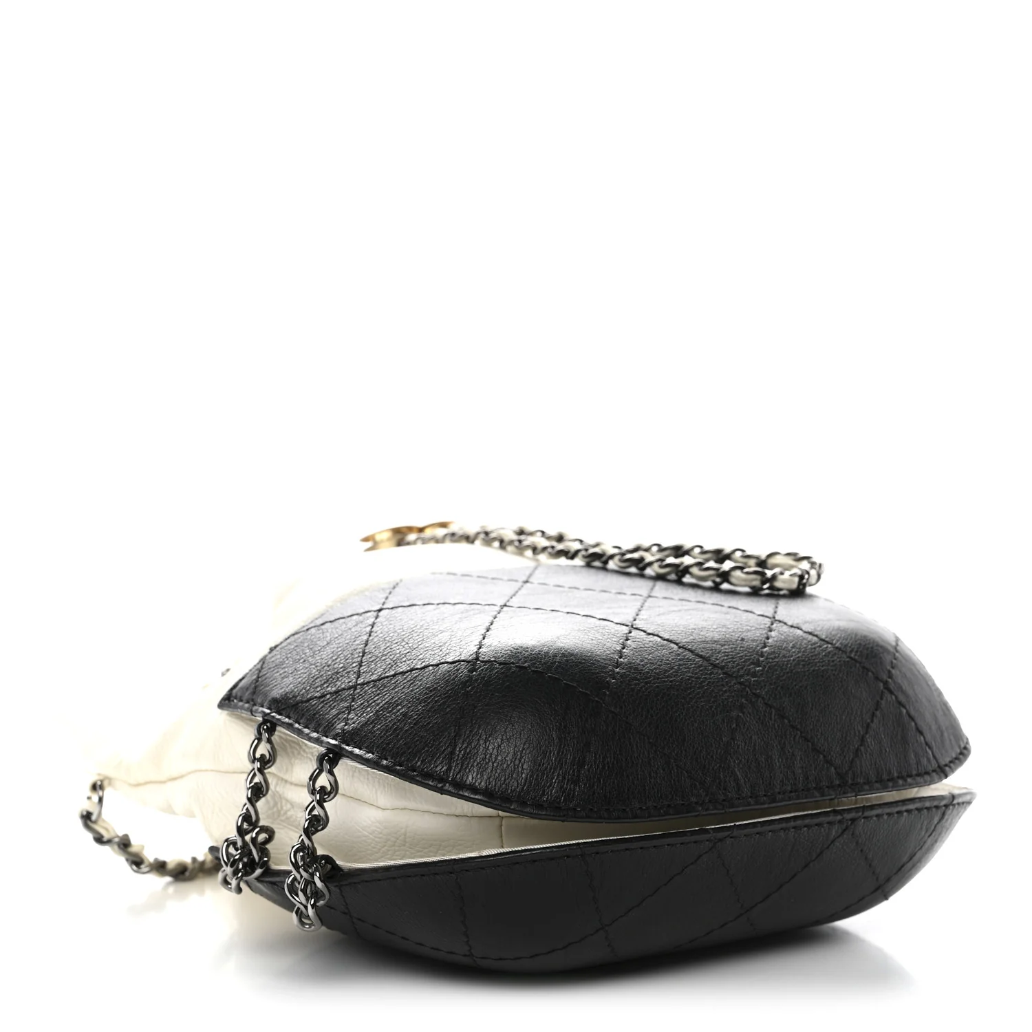 Aged Calfskin Quilted Small Gabrielle Bucket White Black - Image 3