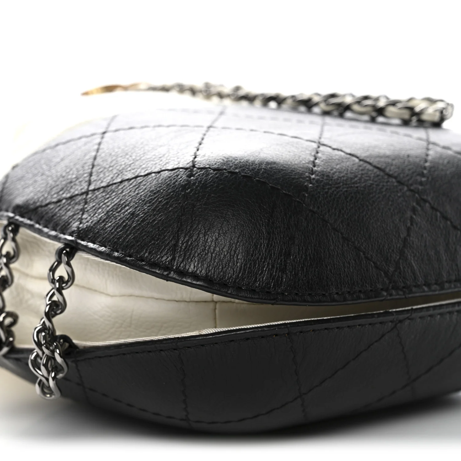 Aged Calfskin Quilted Small Gabrielle Bucket White Black - Image 8
