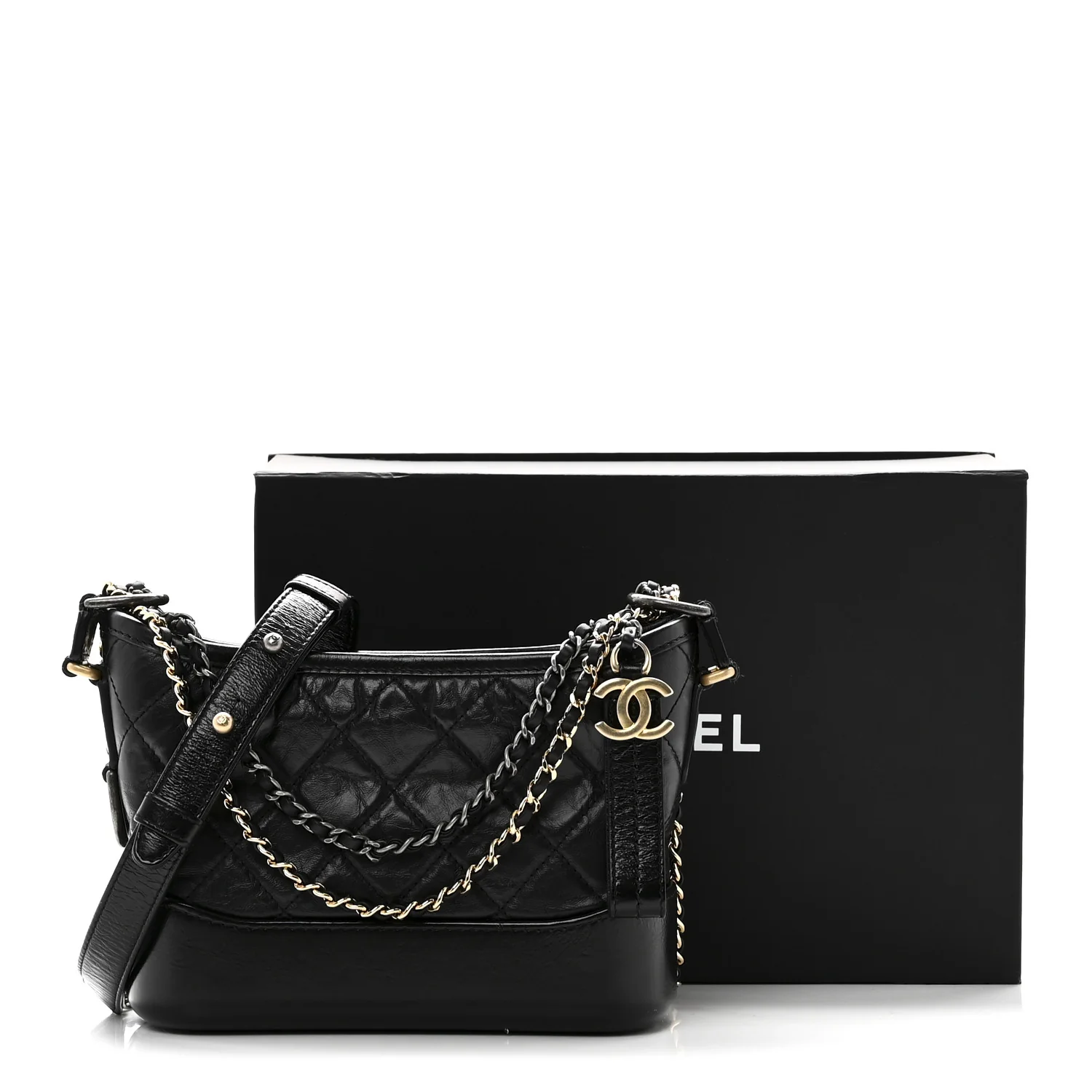 Aged Calfskin Quilted Small Gabrielle Hobo Black - Image 11