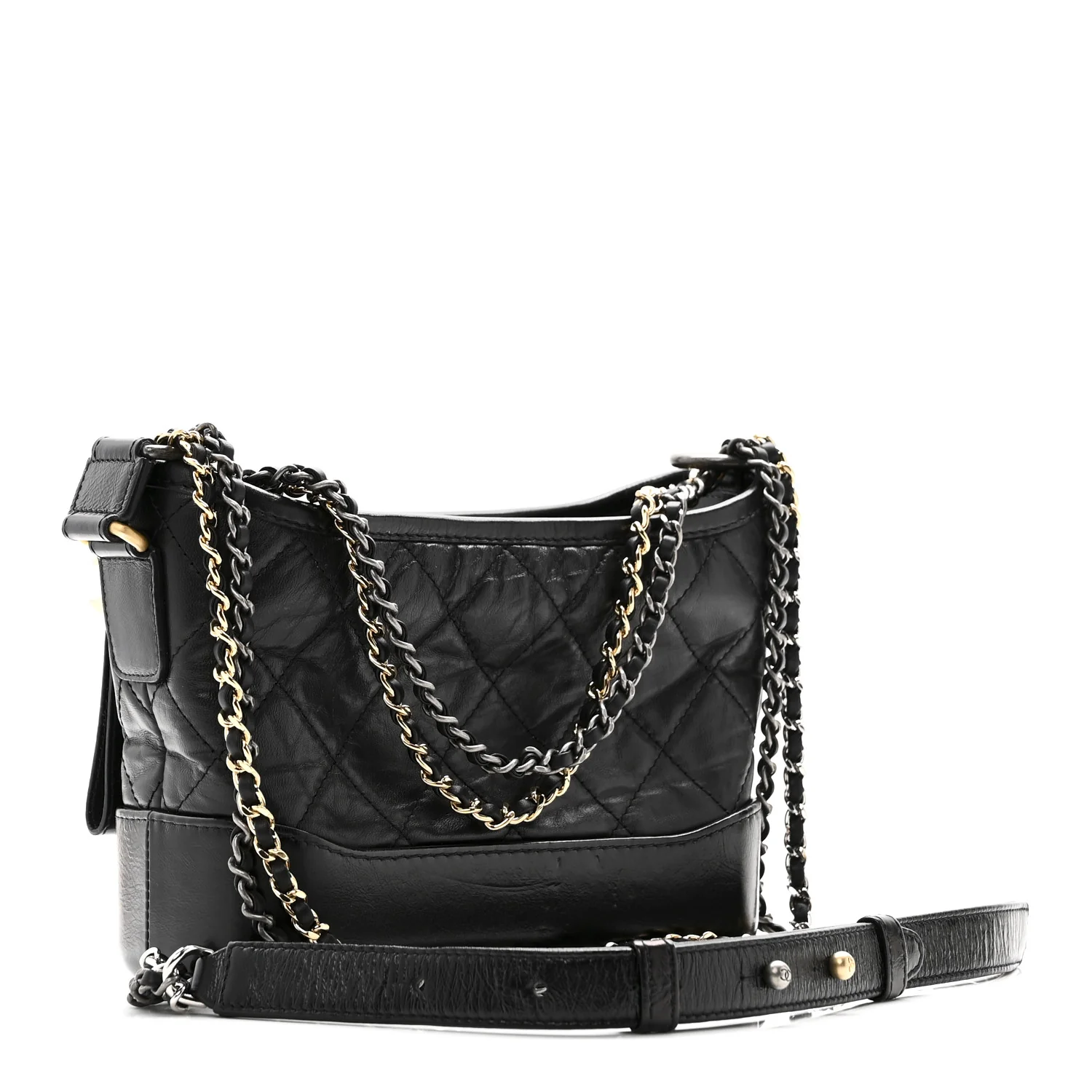 Aged Calfskin Quilted Small Gabrielle Hobo Black - Image 3