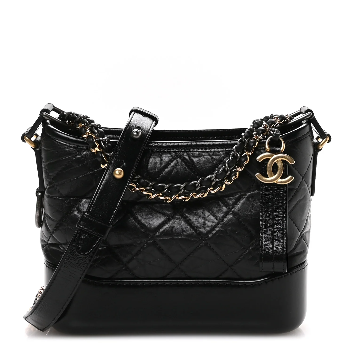 Aged Calfskin Quilted Small Gabrielle Hobo Black