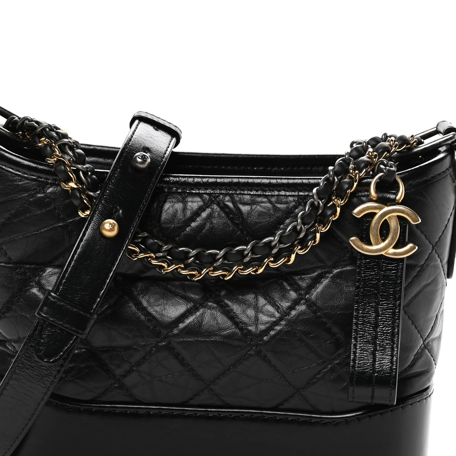 Aged Calfskin Quilted Small Gabrielle Hobo Black - Image 8