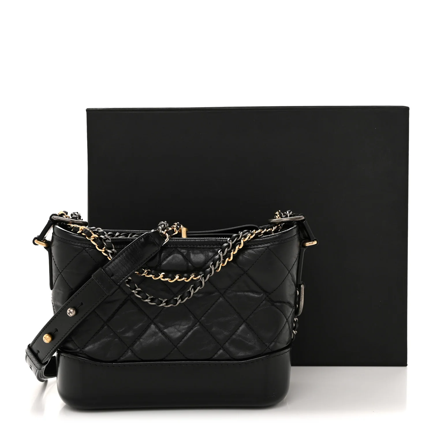 Aged Calfskin Quilted Small Gabrielle Hobo Black - Image 13