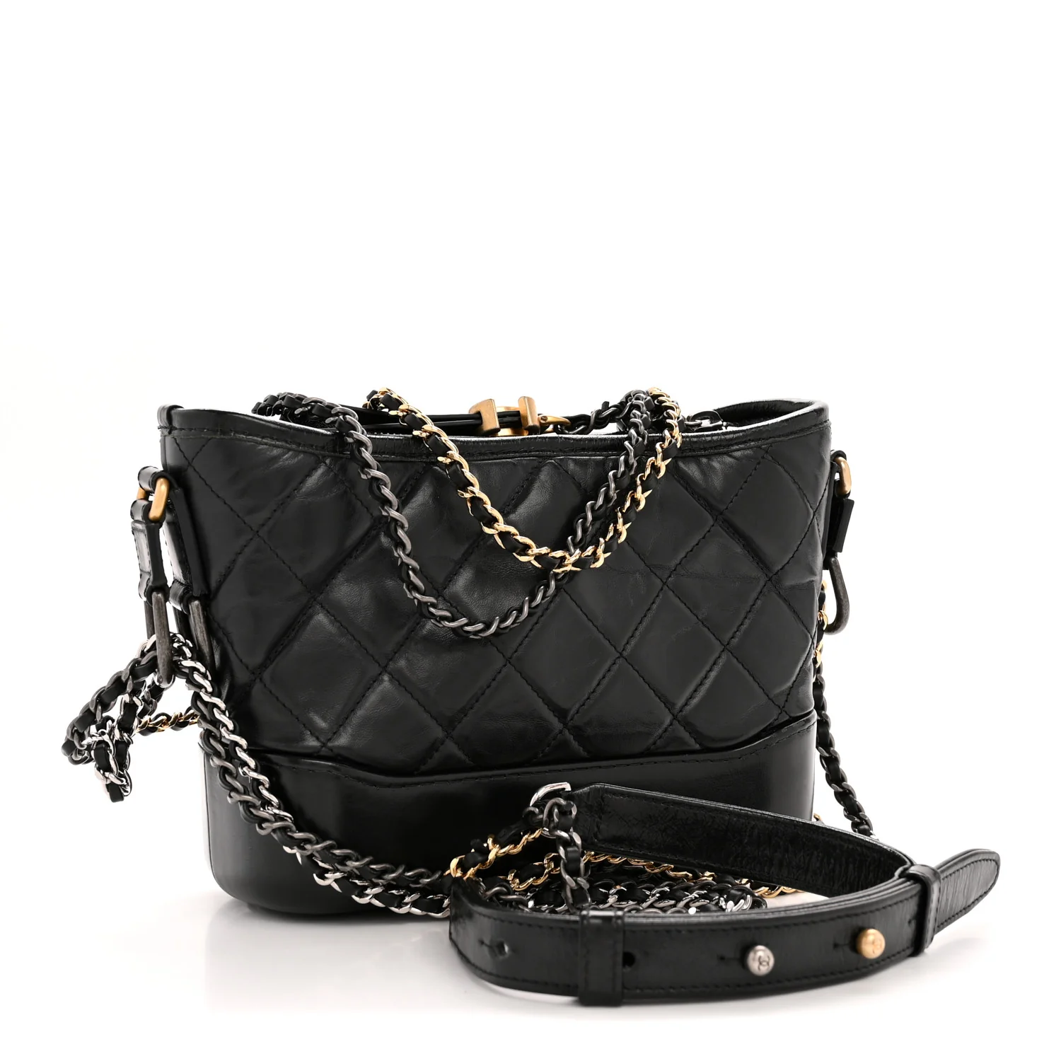 Aged Calfskin Quilted Small Gabrielle Hobo Black - Image 3
