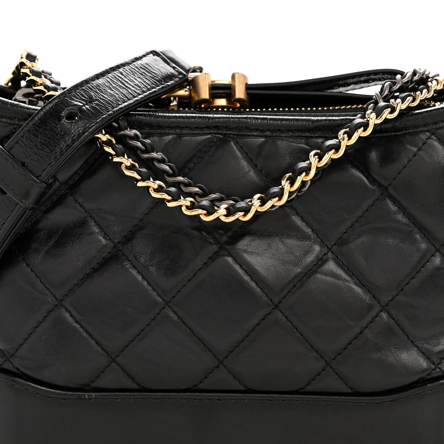 Aged Calfskin Quilted Small Gabrielle Hobo Black - Image 8