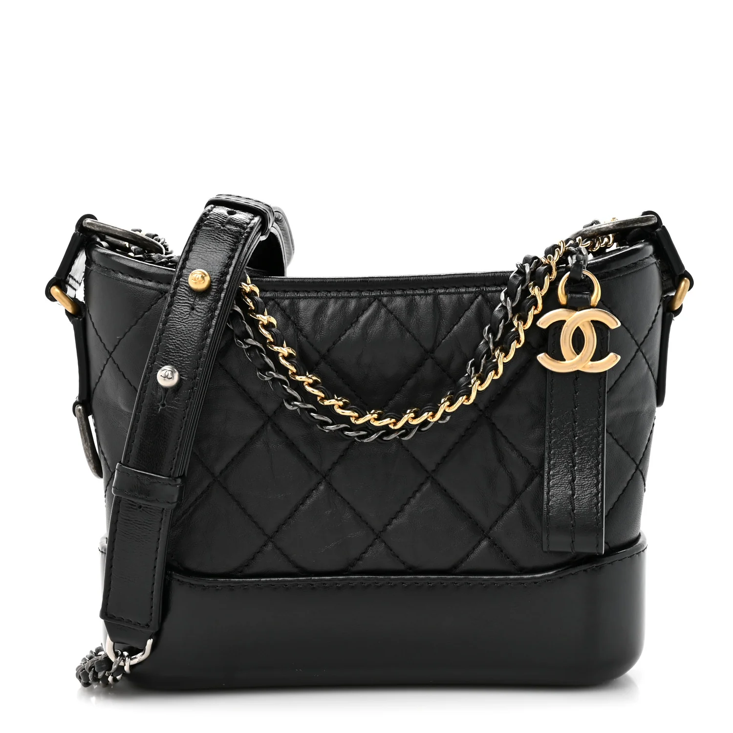 Aged Calfskin Quilted Small Gabrielle Hobo Black