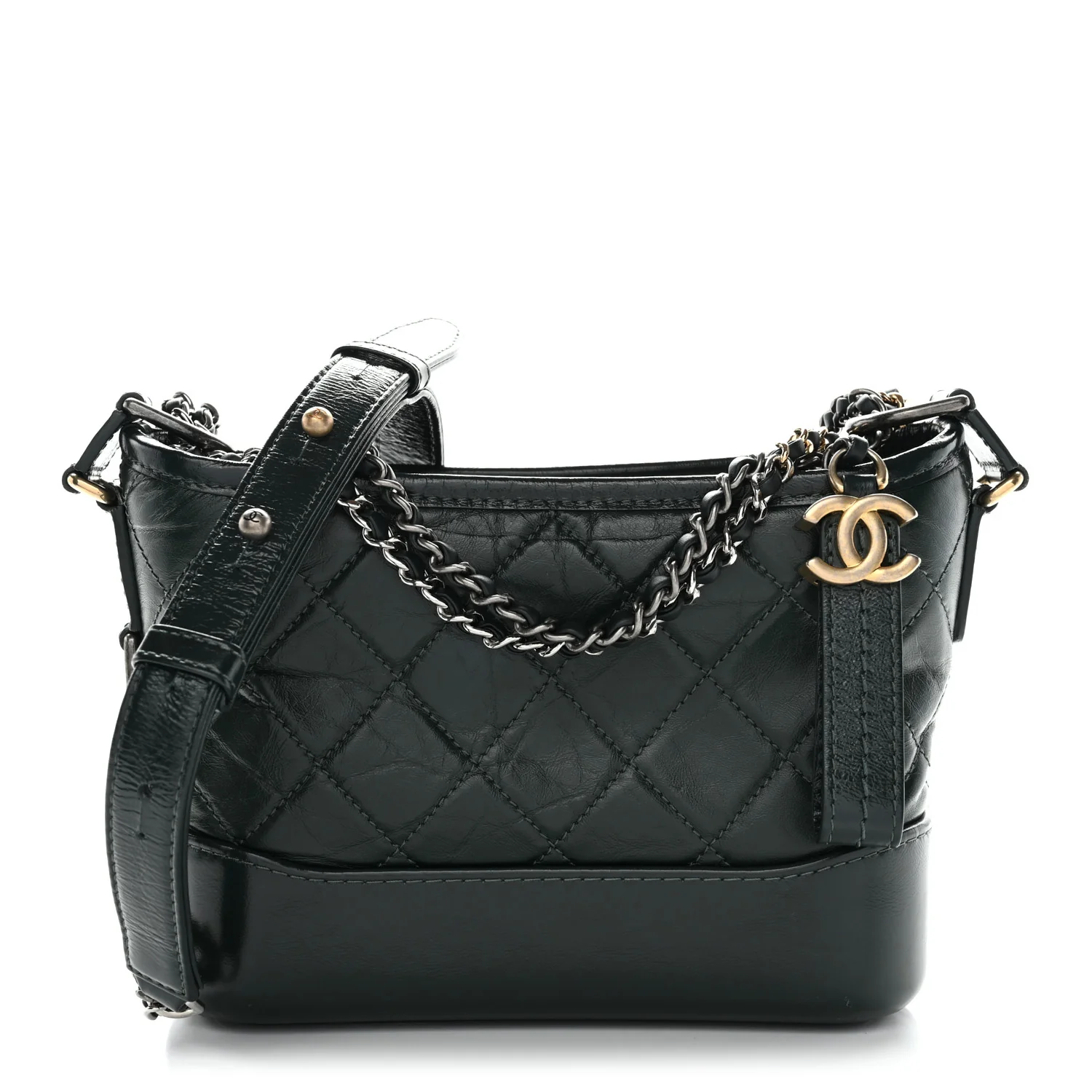 Aged Calfskin Quilted Small Gabrielle Hobo Dark Green