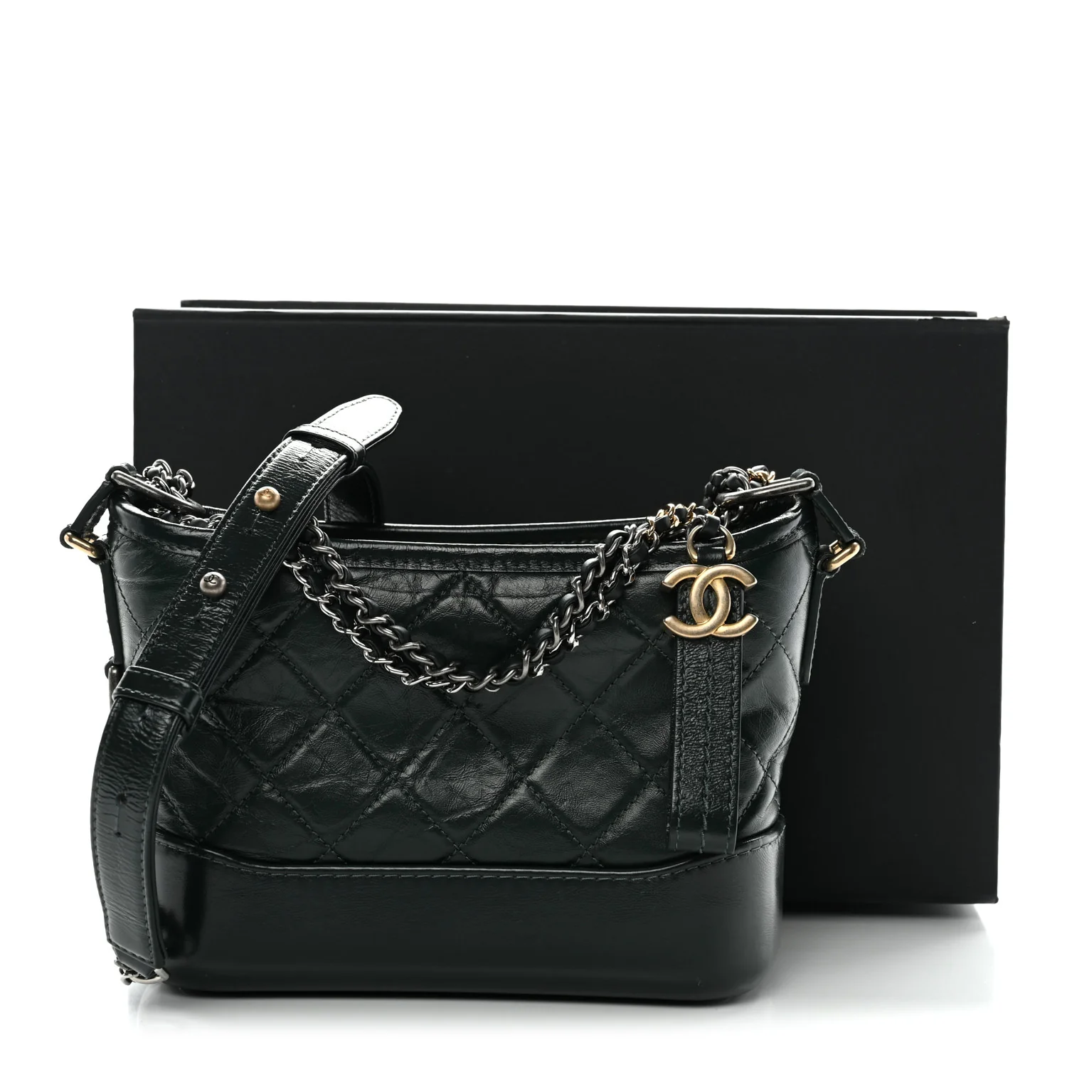 Aged Calfskin Quilted Small Gabrielle Hobo Dark Green - Image 13
