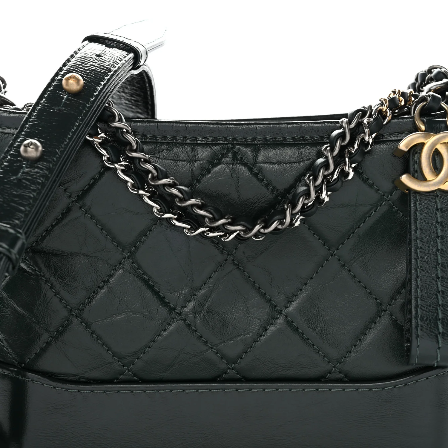 Aged Calfskin Quilted Small Gabrielle Hobo Dark Green - Image 9