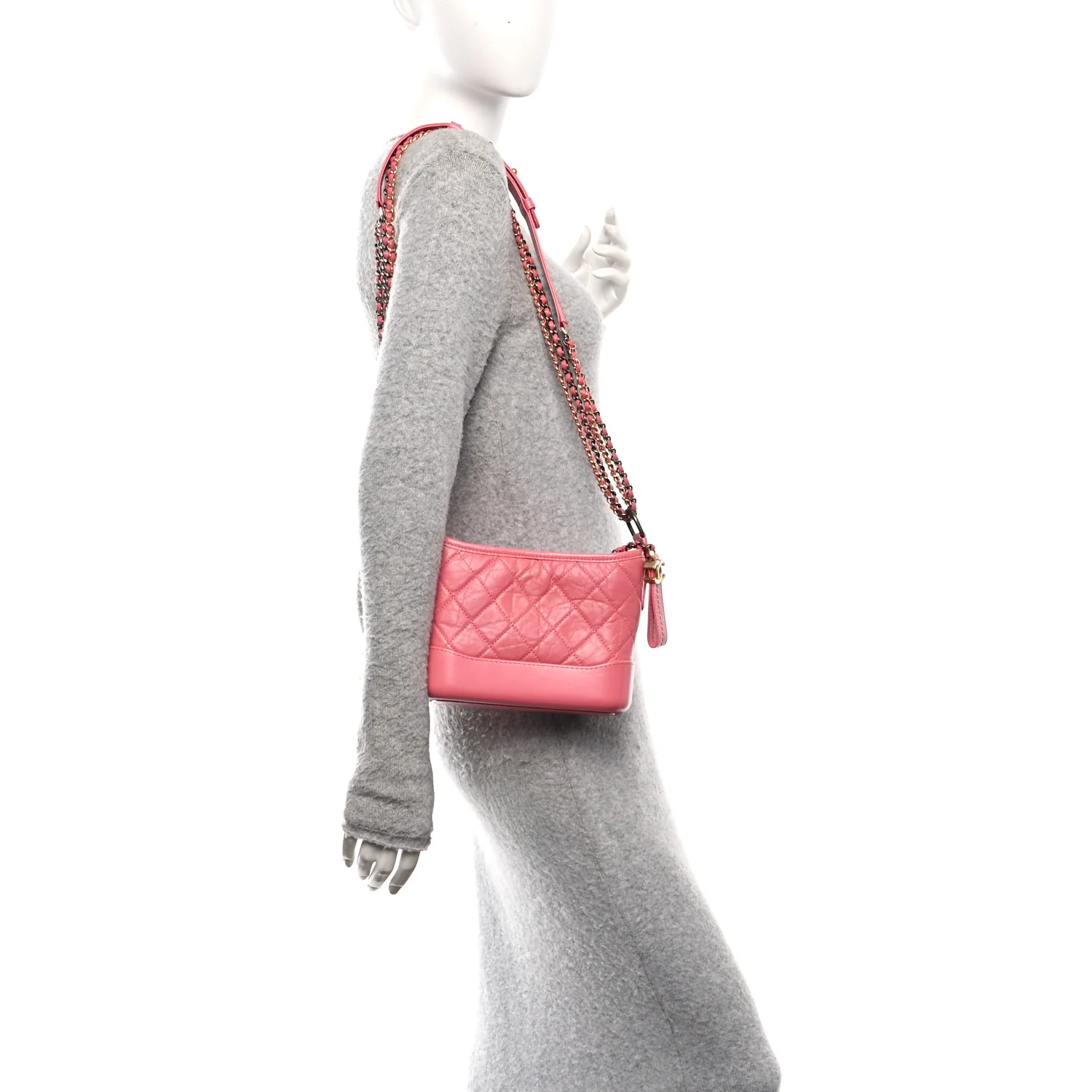 Aged Calfskin Quilted Small Gabrielle Hobo Pink - Image 2