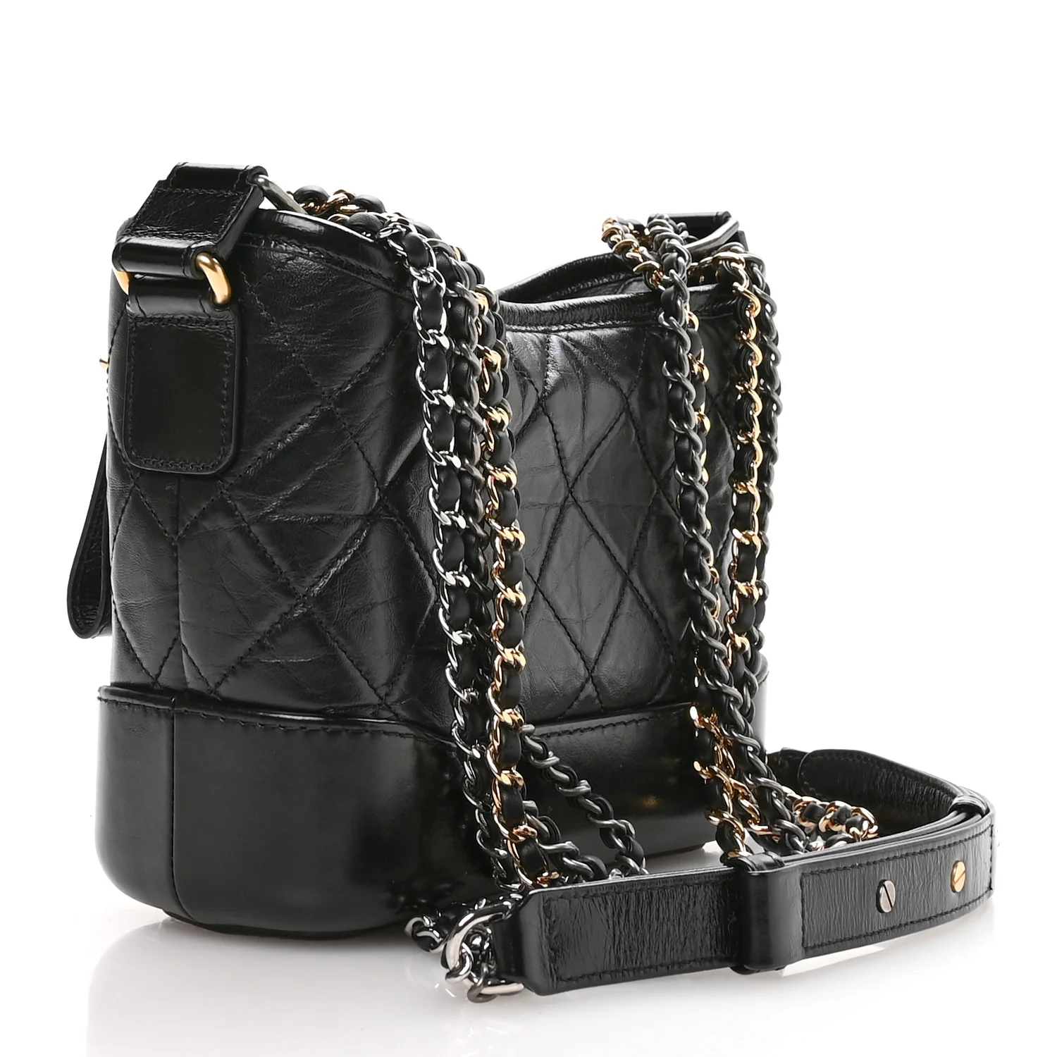 Aged Calfskin Quilted Small Gabrielle Logo Hobo Black - Image 3