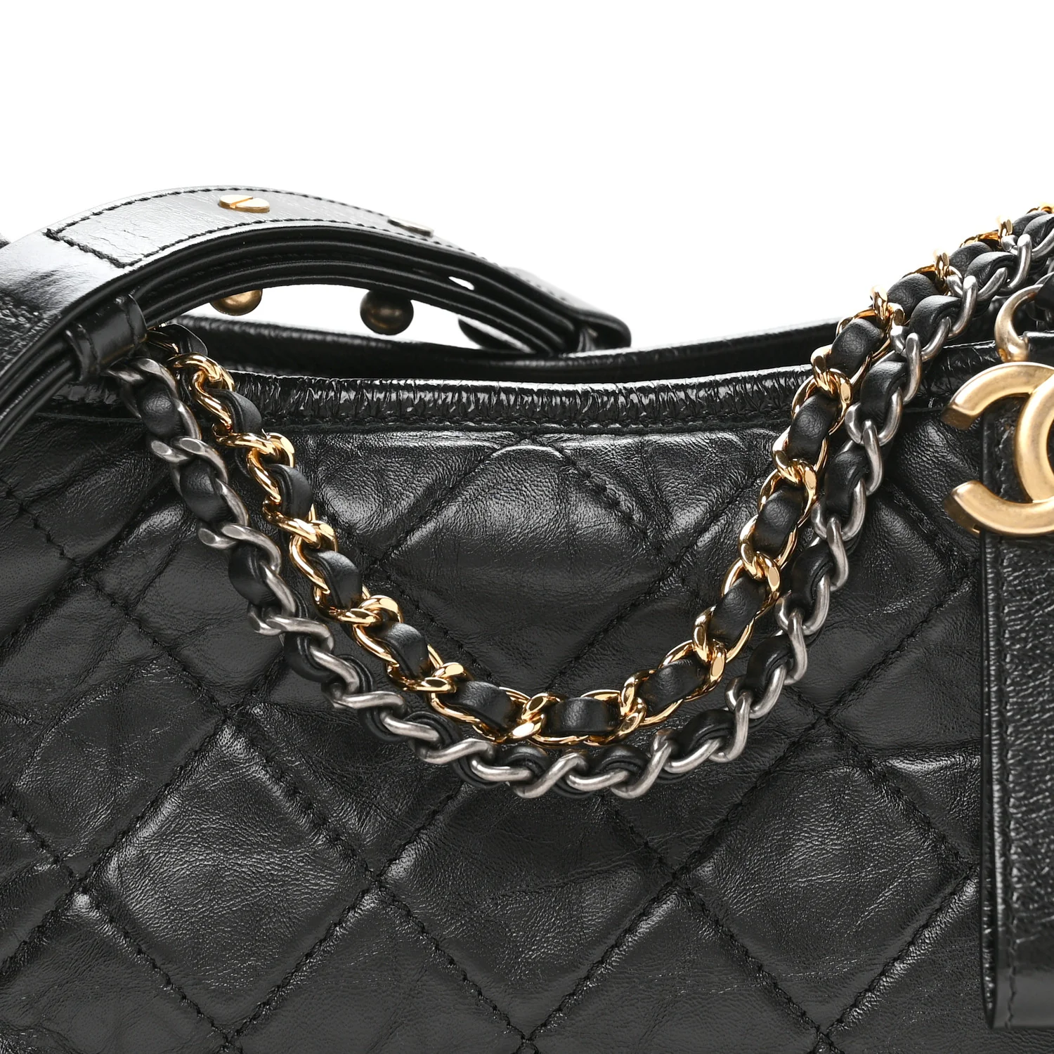 Aged Calfskin Quilted Small Gabrielle Logo Hobo Black - Image 8