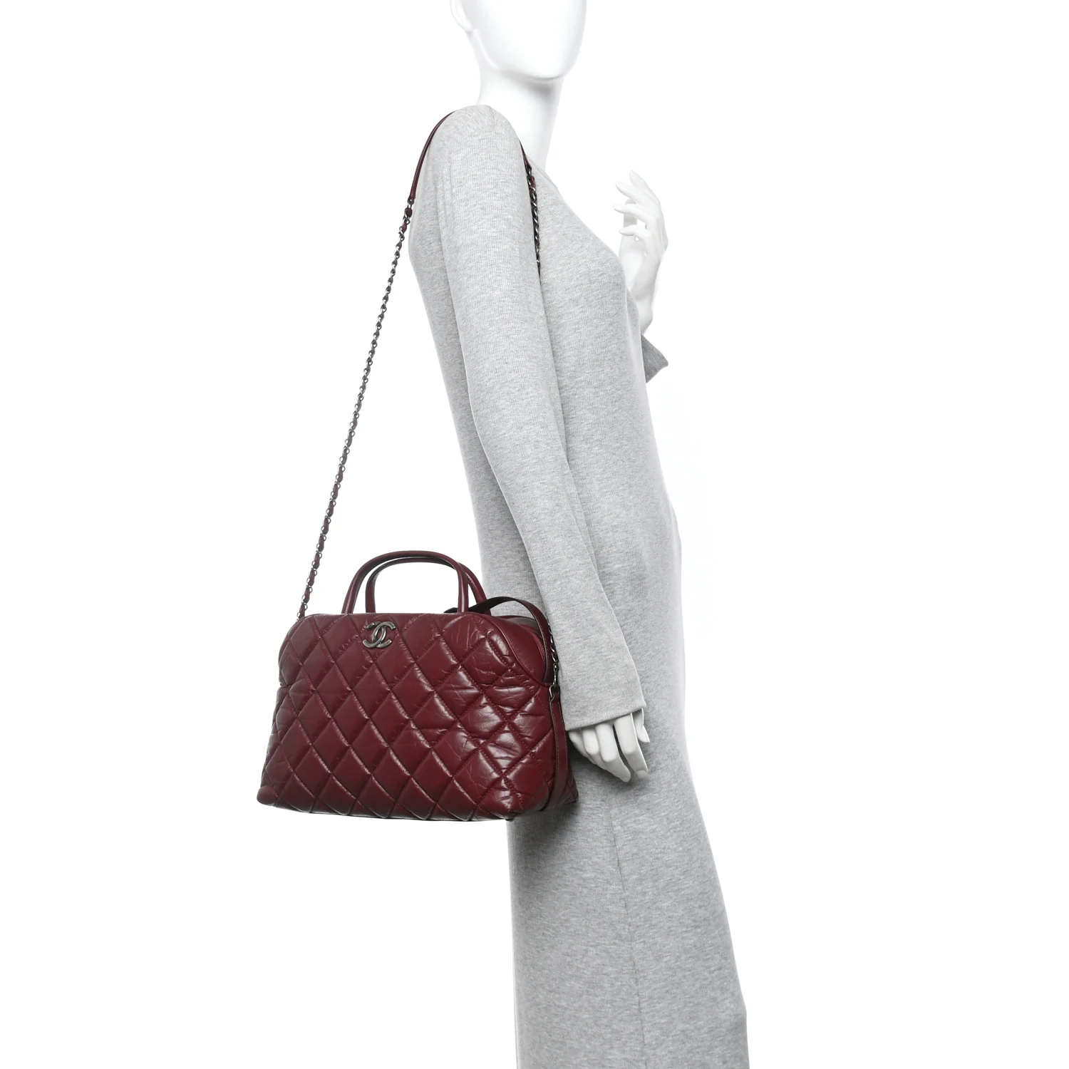 Aged Calfskin Small Bowling Bag Burgundy - Image 2