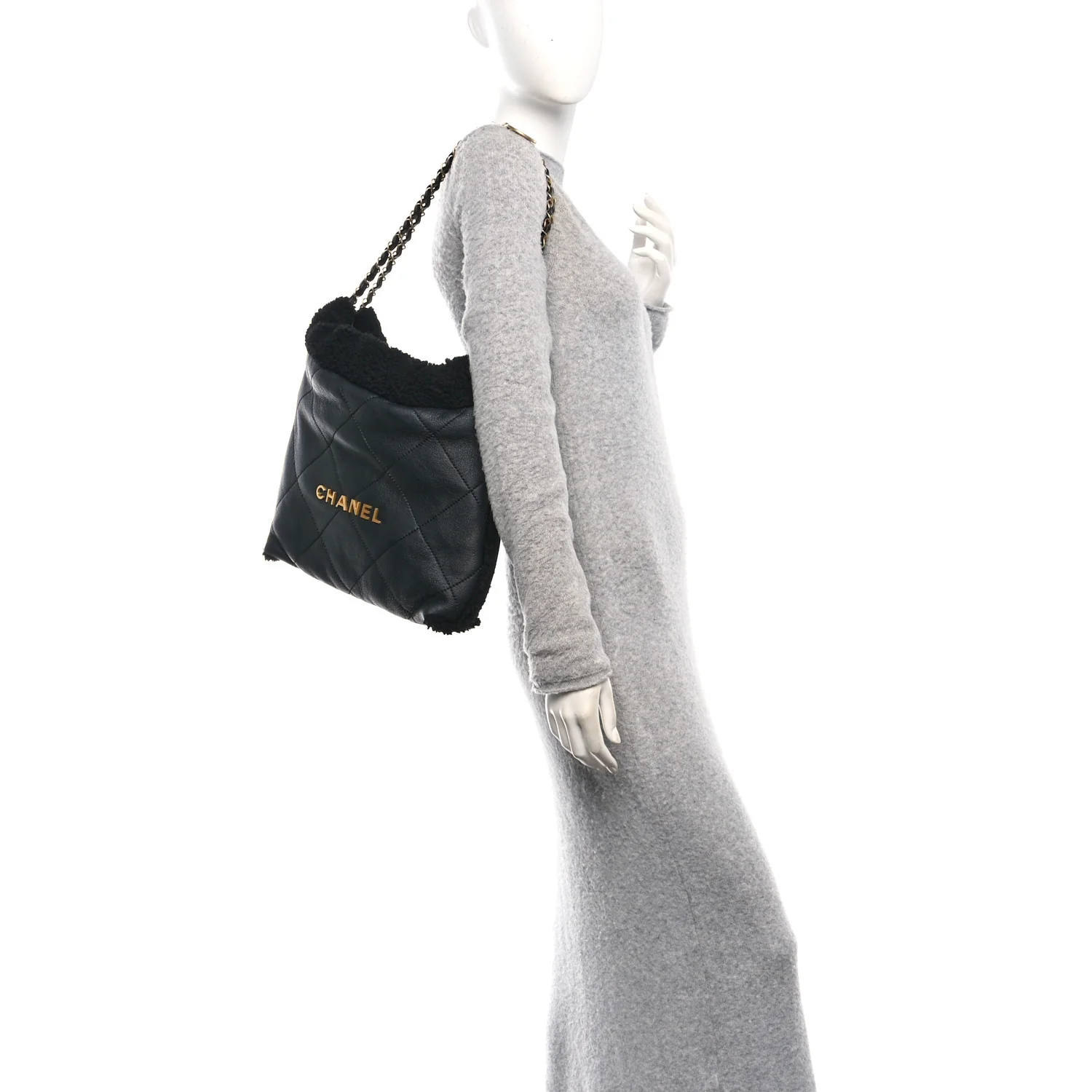 Aged Lambskin Shearling Quilted Small Chanel 22 Black - Image 2