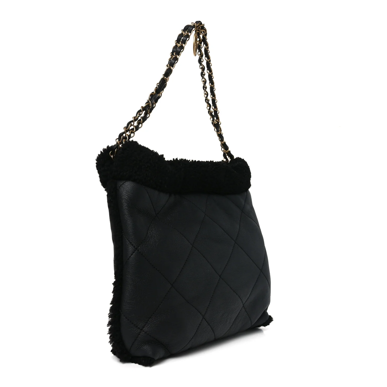 Aged Lambskin Shearling Quilted Small Chanel 22 Black - Image 4