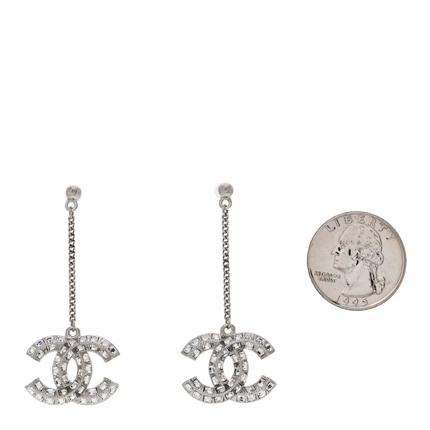 Baguette Crystal CC Drop Earrings Silver - Image 2