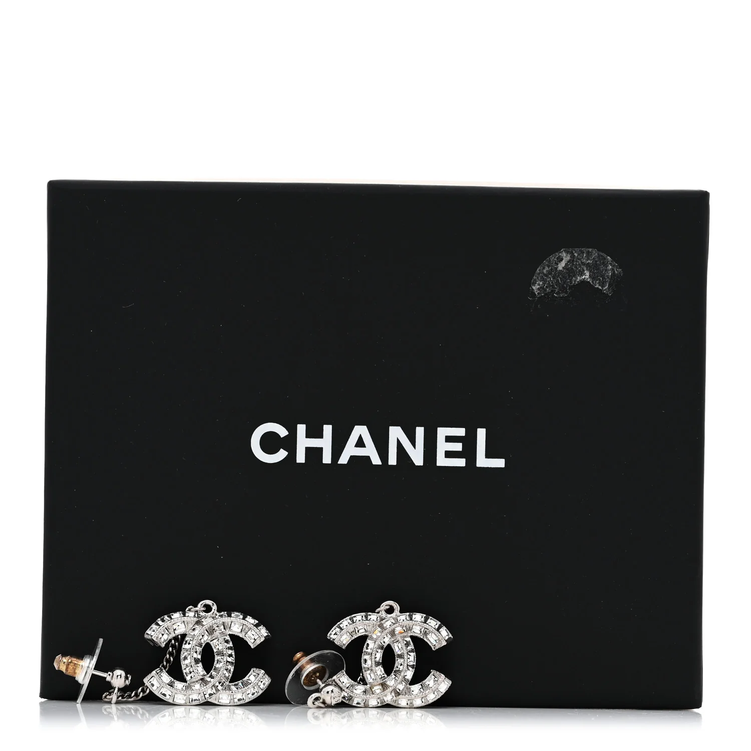 Baguette Crystal CC Drop Earrings Silver - Image 5