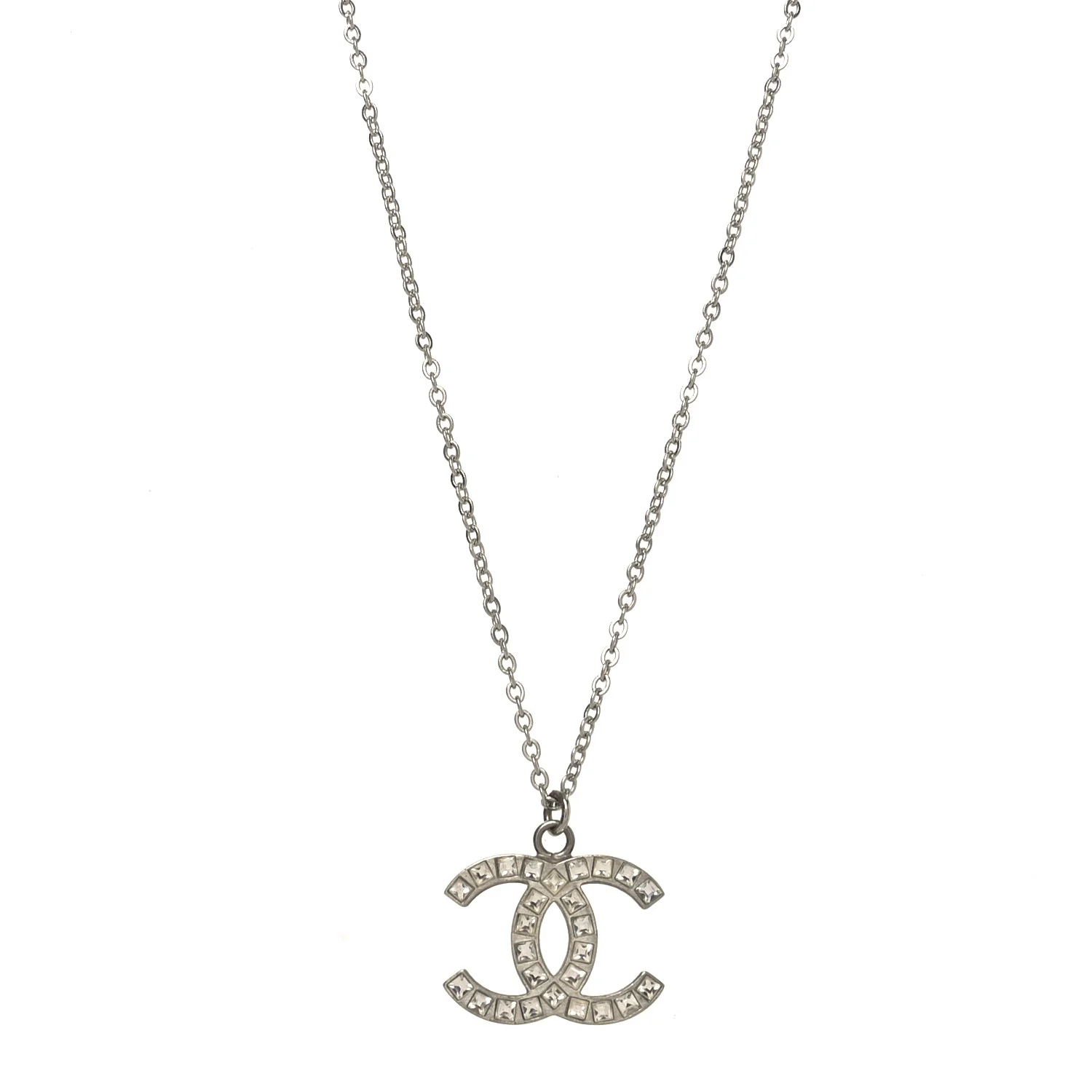 Baguette Crystal CC Necklace Silver