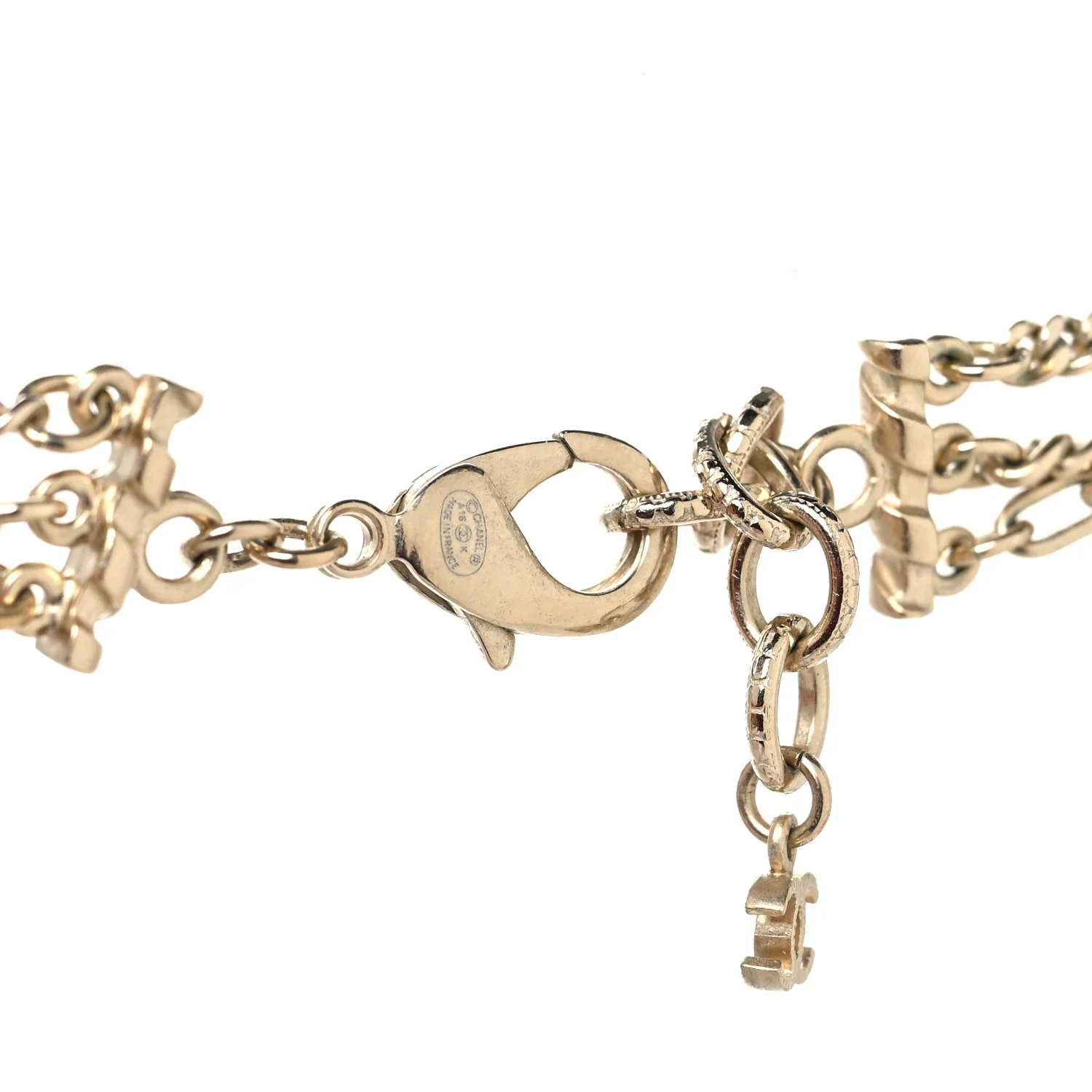 Baguette Crystal Gripoix Poured Glass CC Multi Strand Chain Necklace Light Gold - Image 6