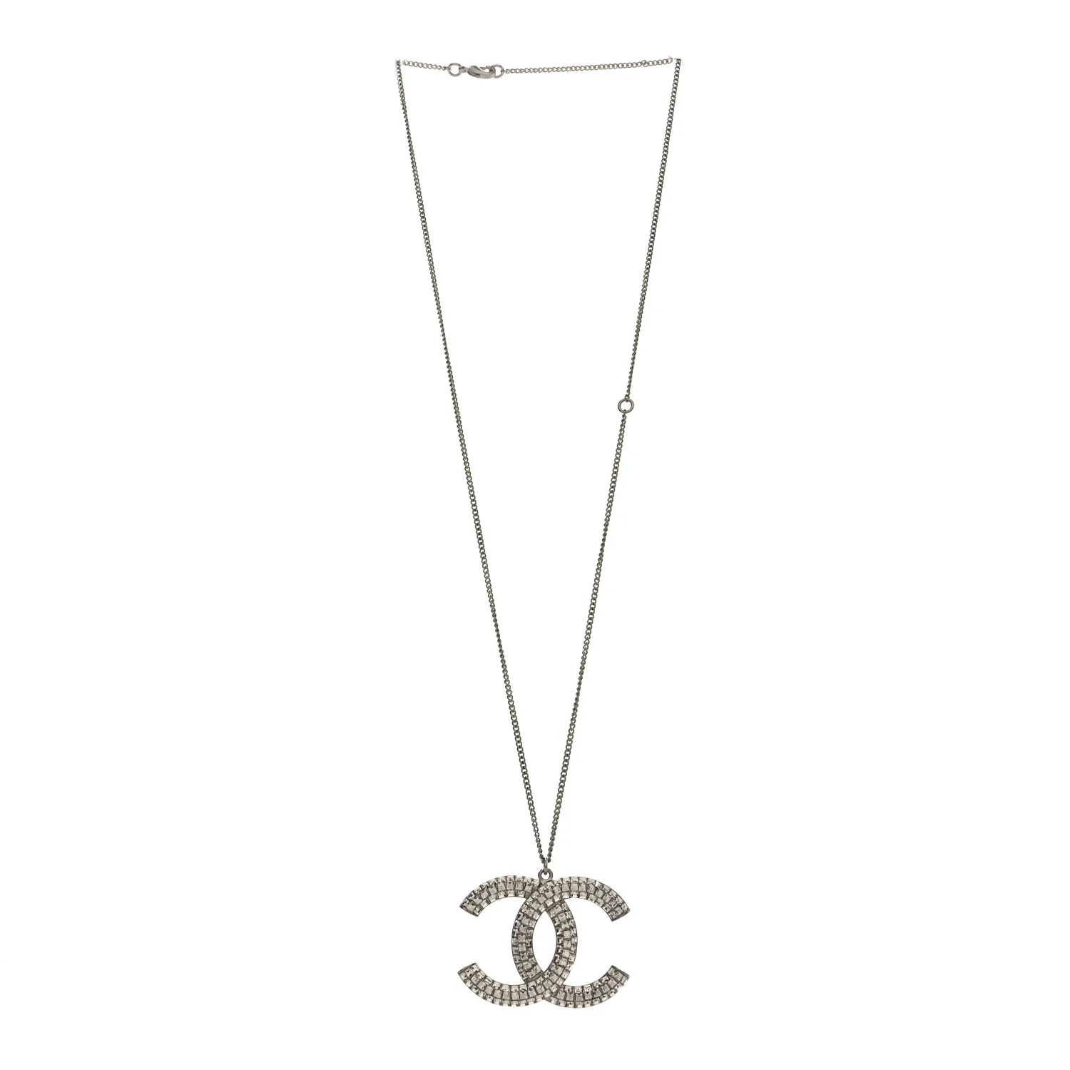 Baguette Crystal Large CC Pendant Necklace Silver - Image 3