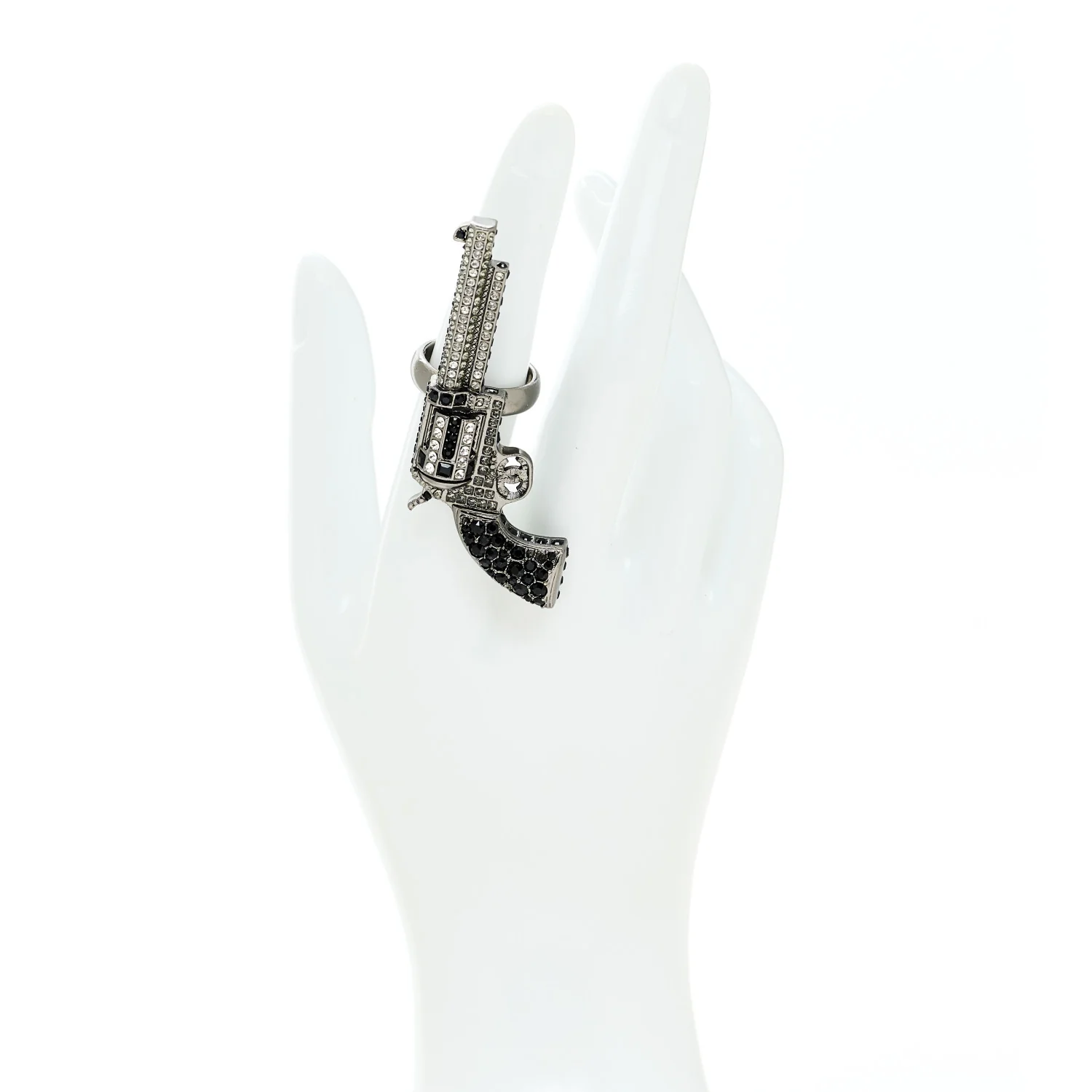 Baguette Crystal Ruthenium CC Paris Dallas Gun Ring 52 6 - Image 2