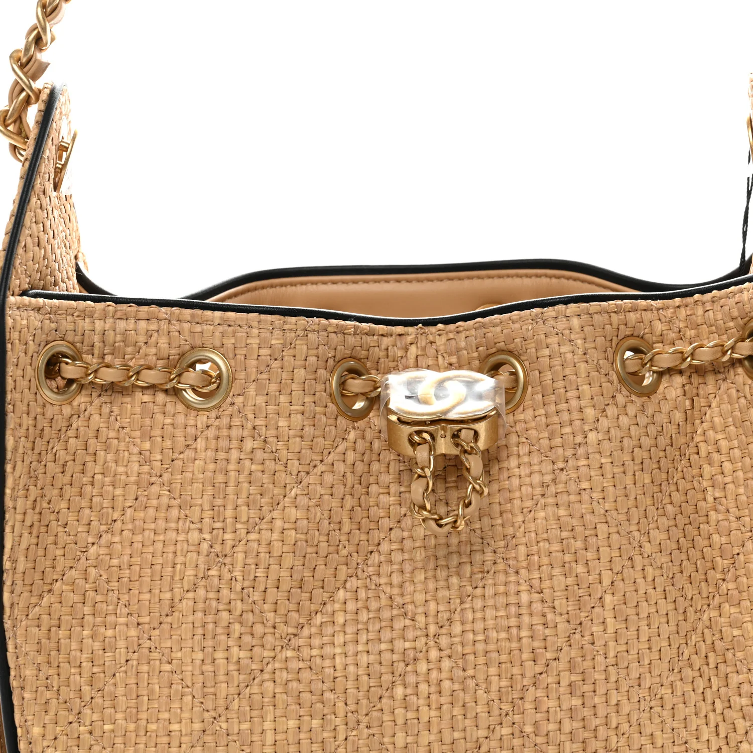 Braided Raffia Calfskin Mini Chanel 25 Handbag Beige Black - Image 21