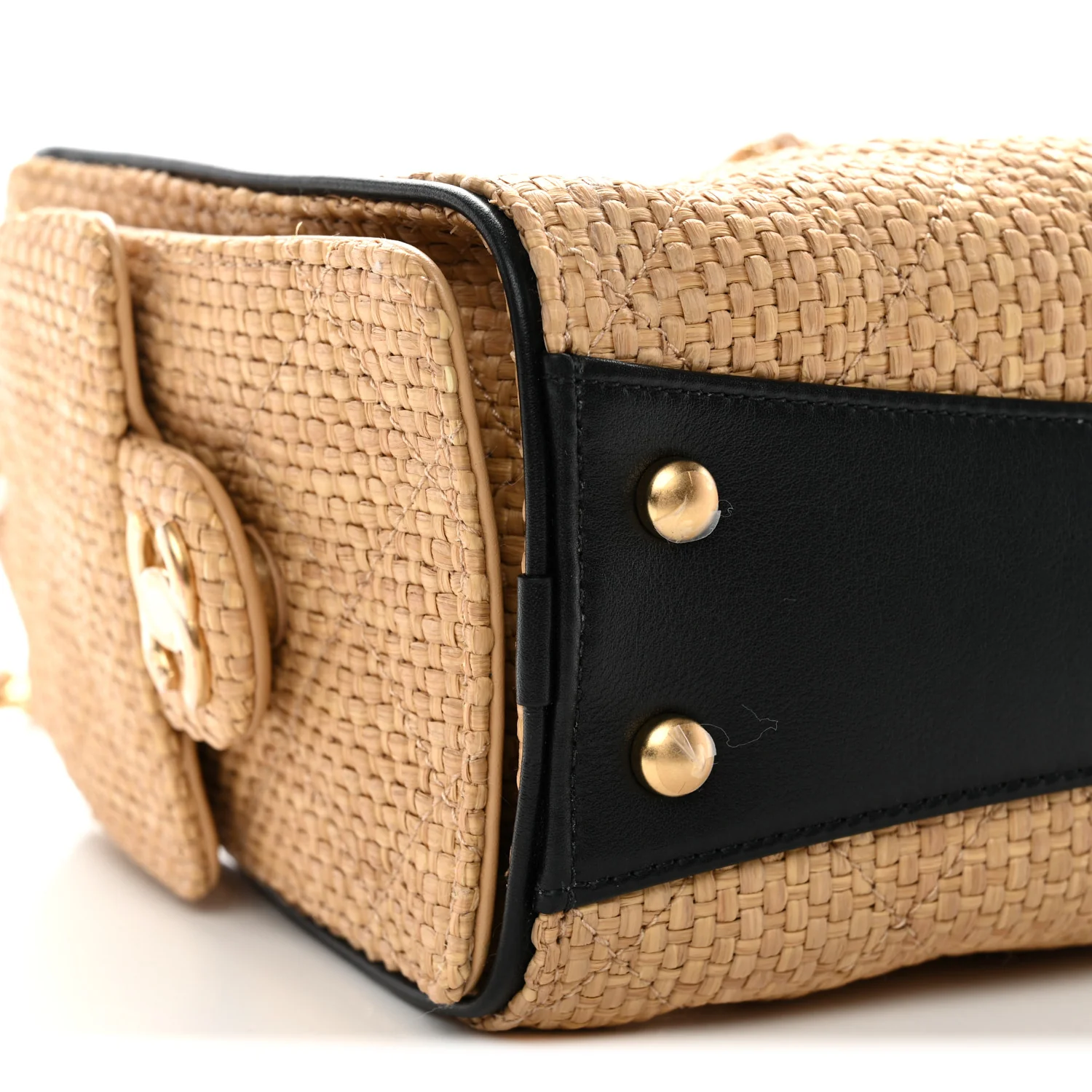Braided Raffia Calfskin Mini Chanel 25 Handbag Beige Black - Image 24