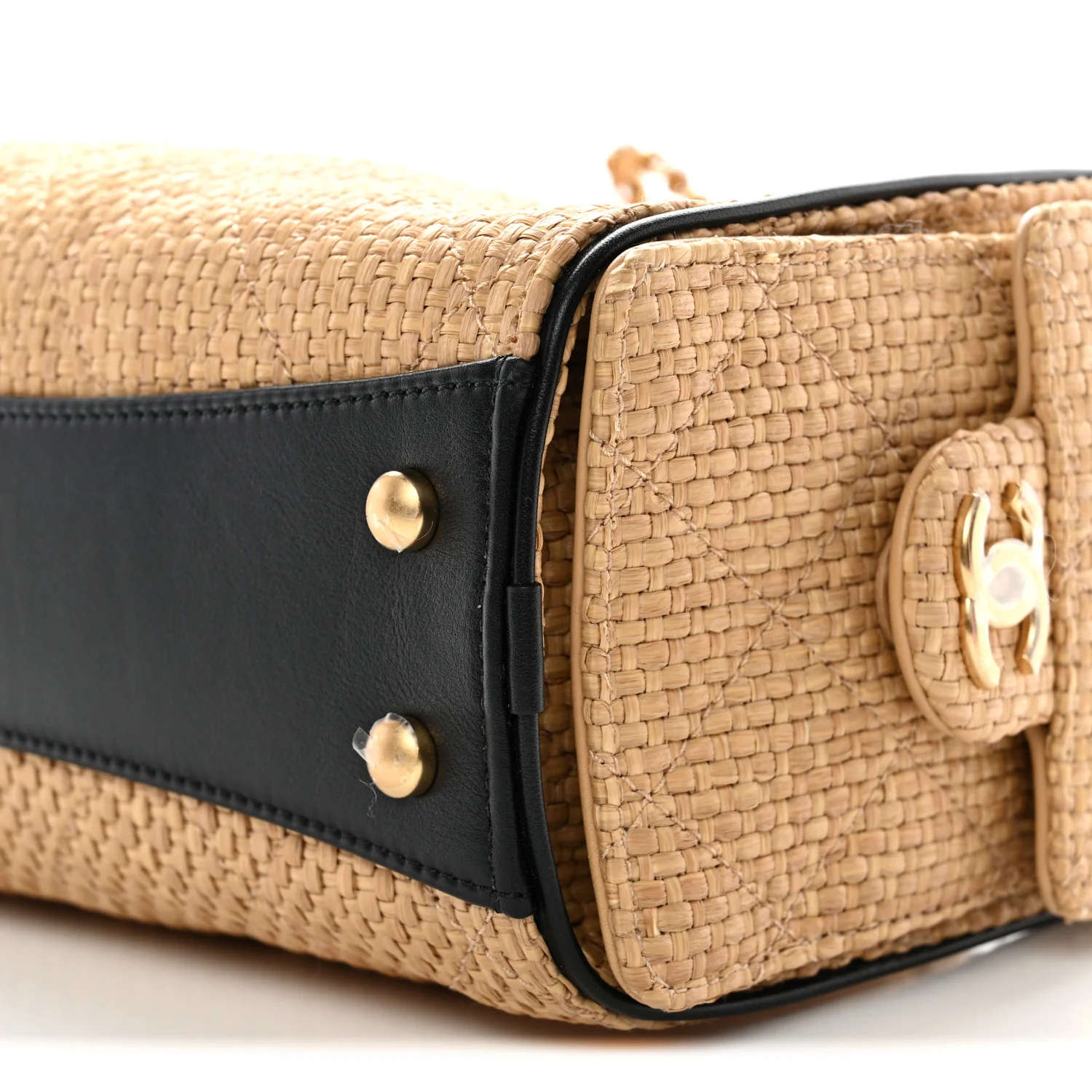 Braided Raffia Calfskin Mini Chanel 25 Handbag Beige Black - Image 28