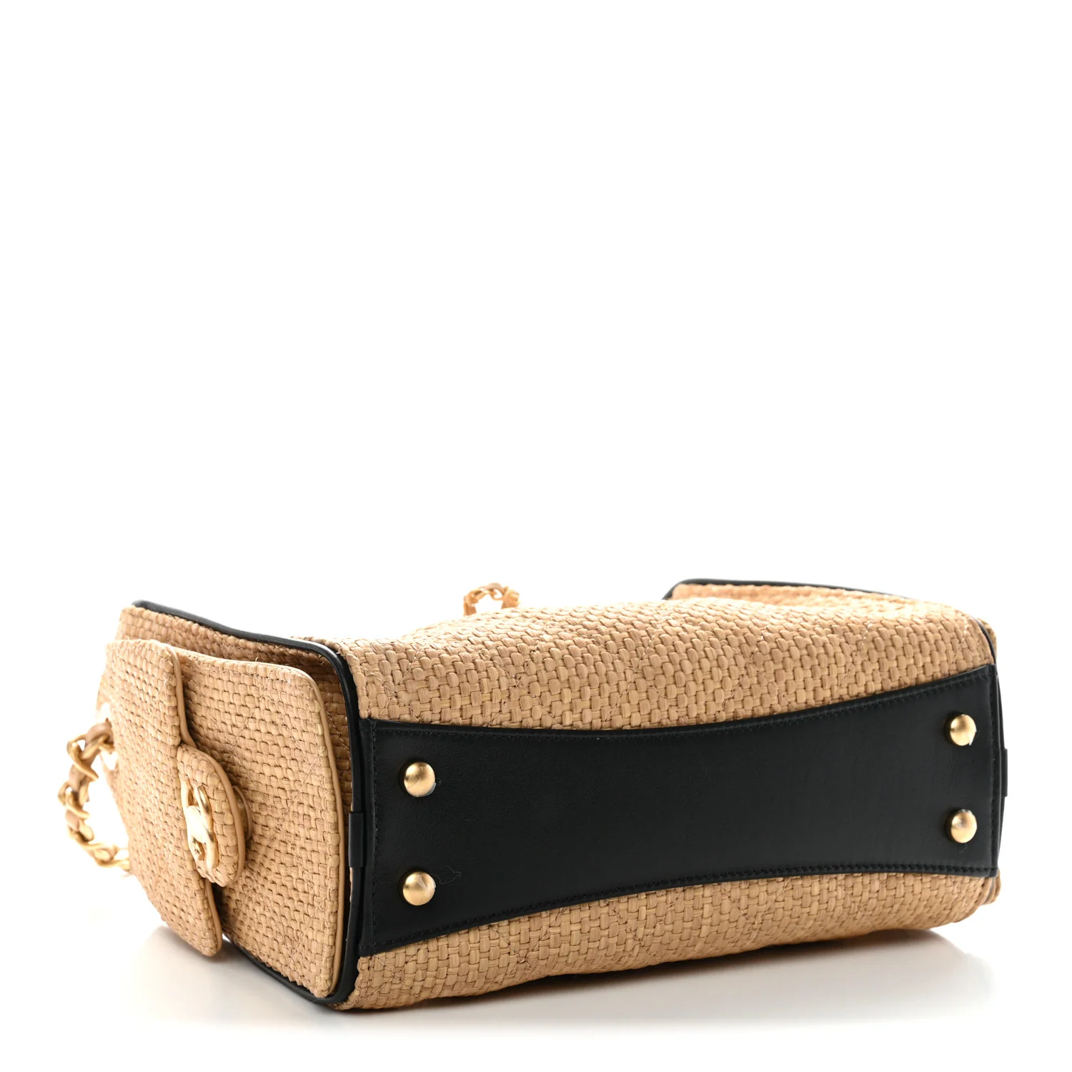 Braided Raffia Calfskin Mini Chanel 25 Handbag Beige Black - Image 8
