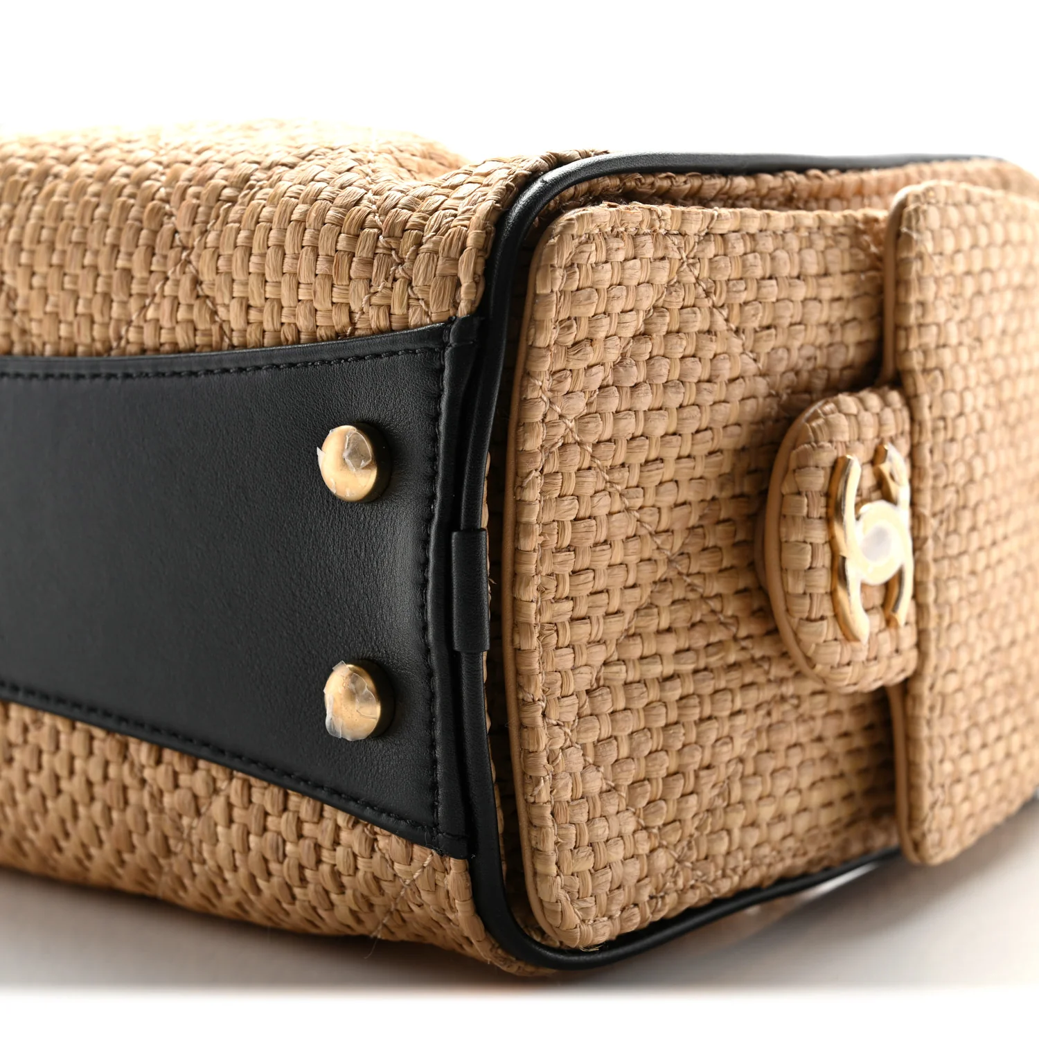 Braided Raffia Calfskin Mini Chanel 25 Handbag Beige Black - Image 10