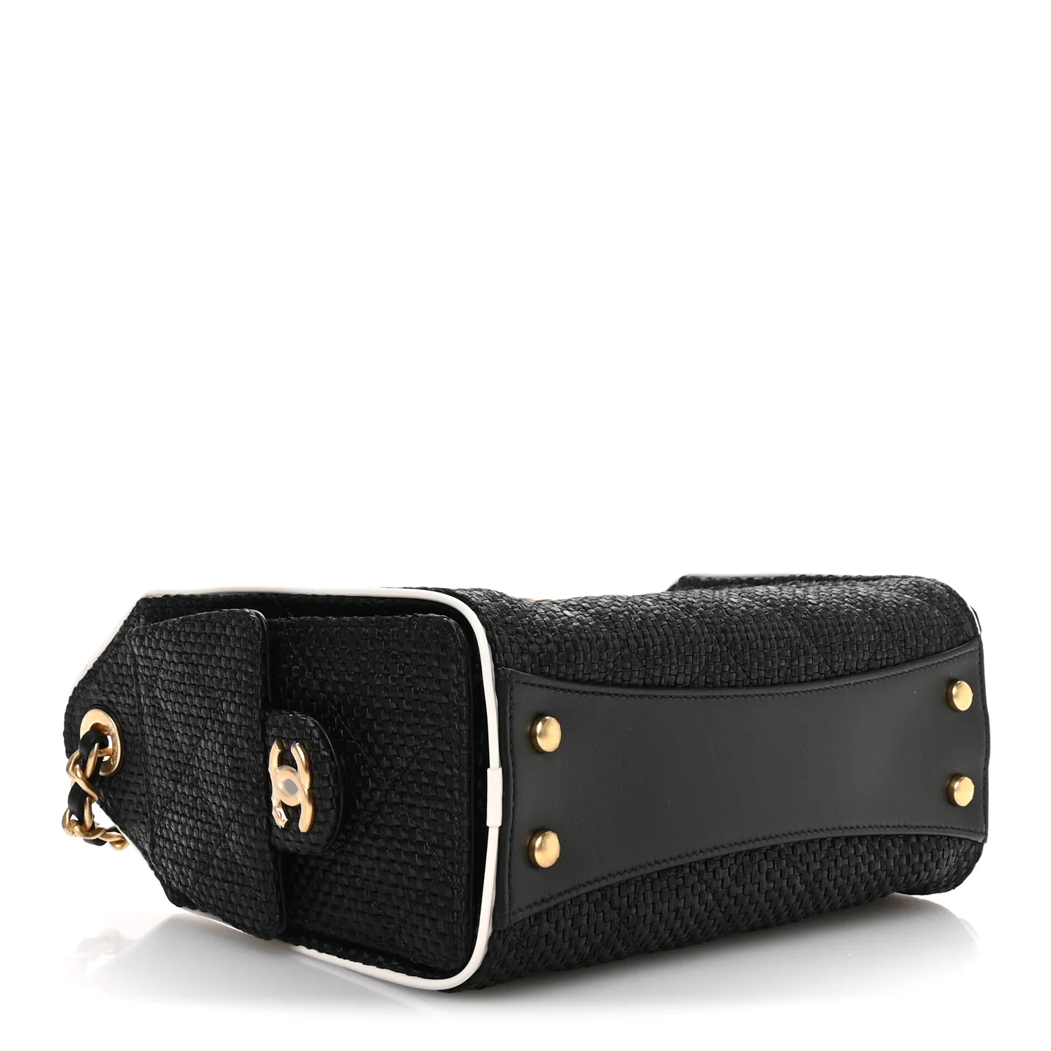 Braided Raffia Calfskin Mini Chanel 25 Handbag Black White - Image 4